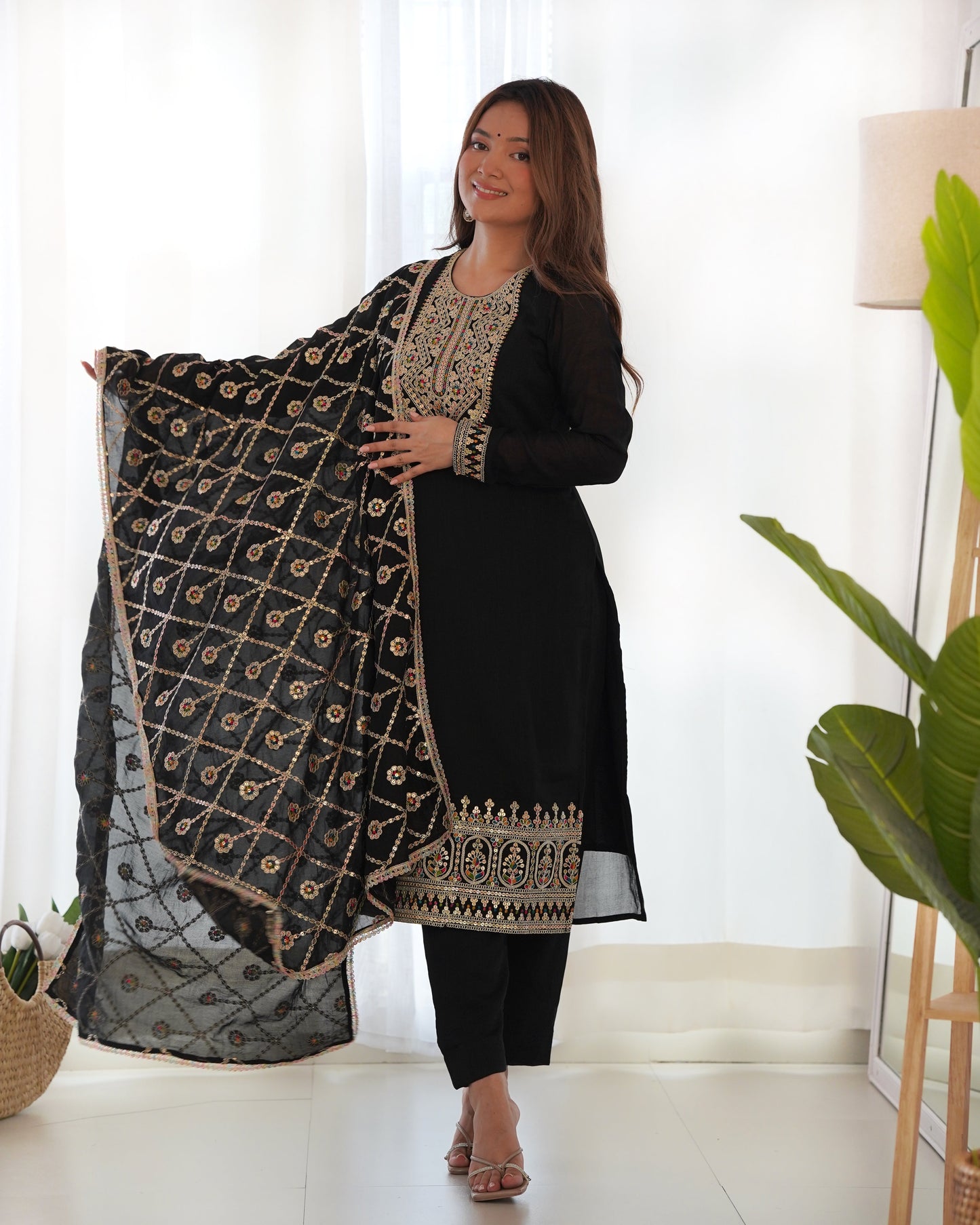 black embroidered kurta set