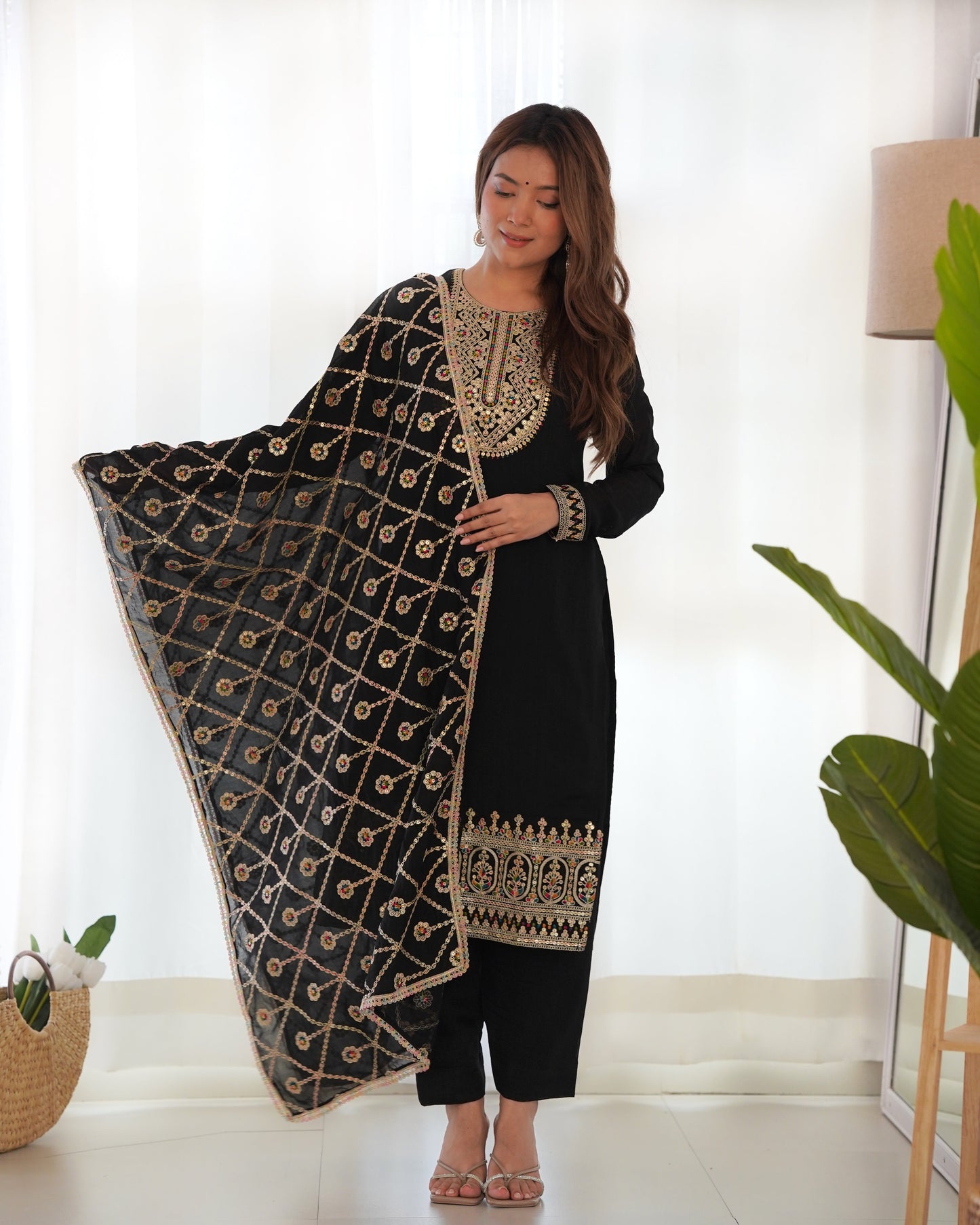 black embroidered kurta set