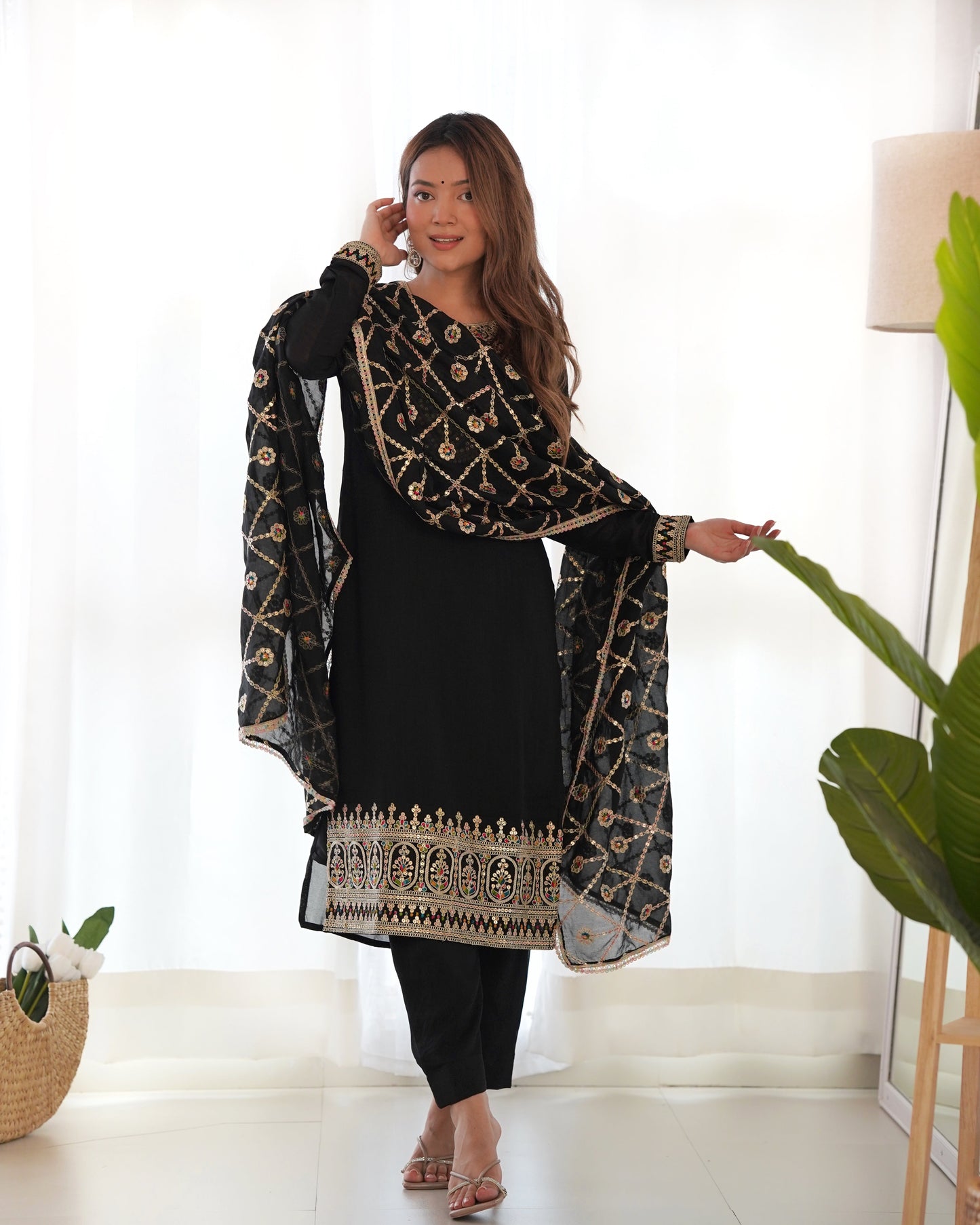 black embroidered kurta set
