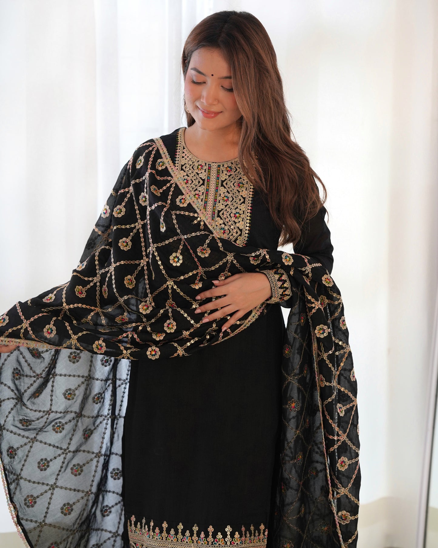 black embroidered kurta set