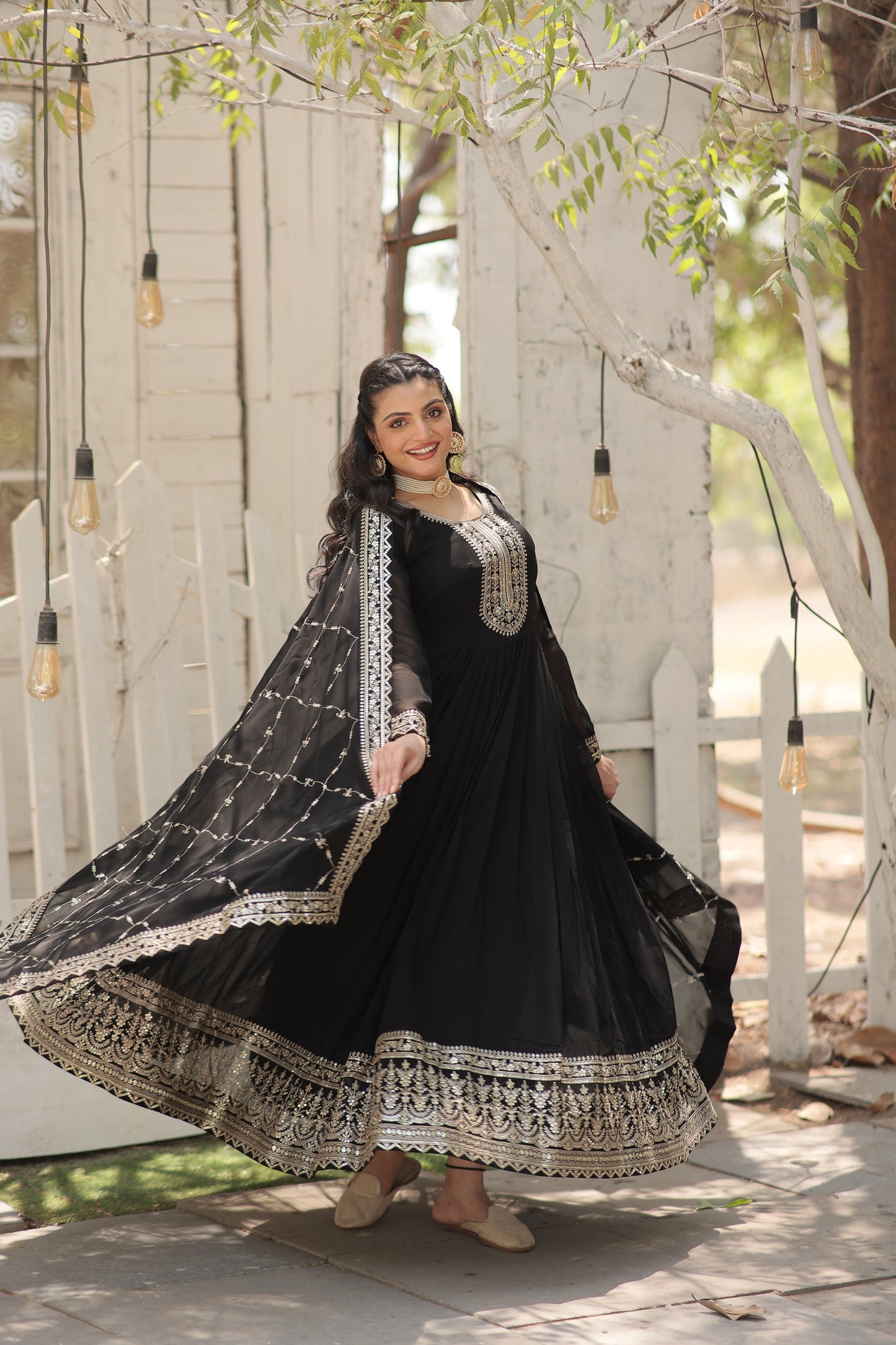 black gown with dupatta