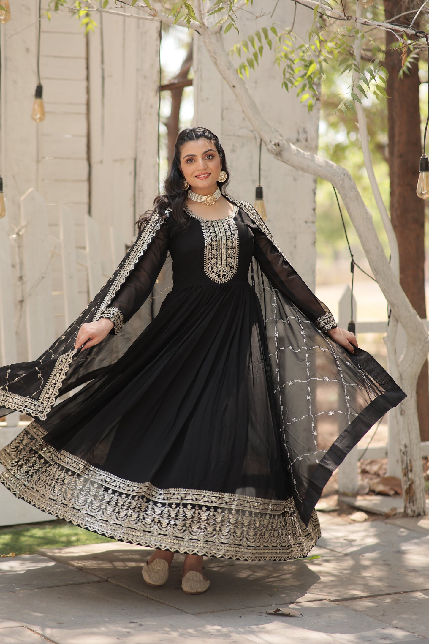 black gown with dupatta