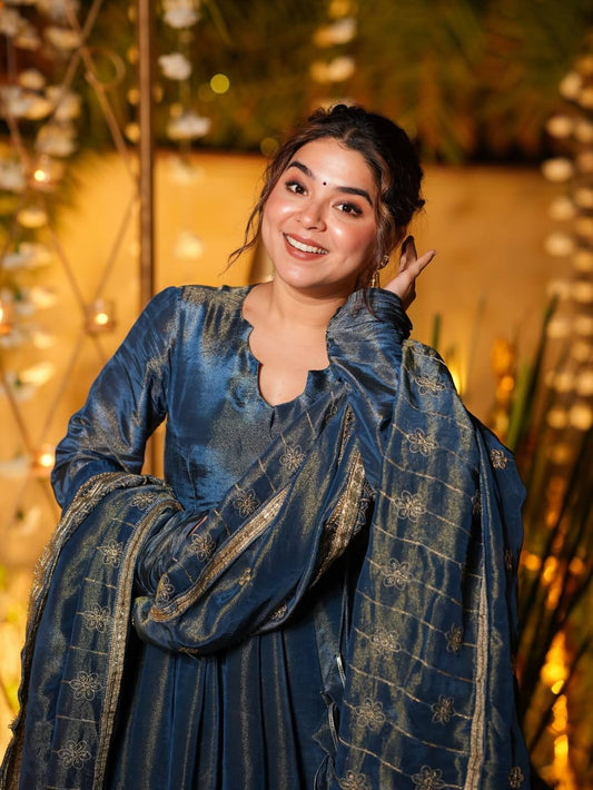 Blue Anarkali Suit with Dupatta for Festive Season