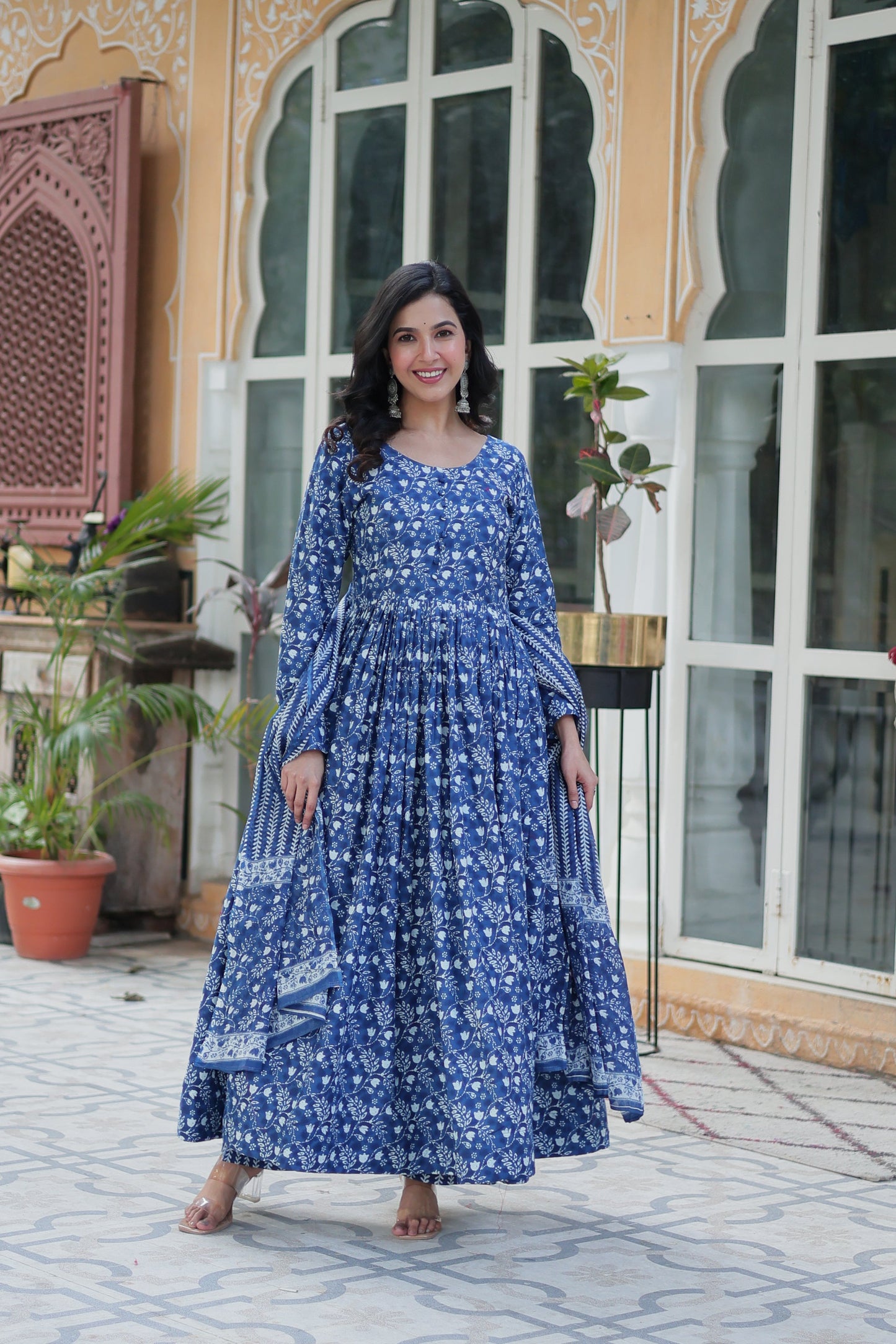 blue cotton kurta with dupatta