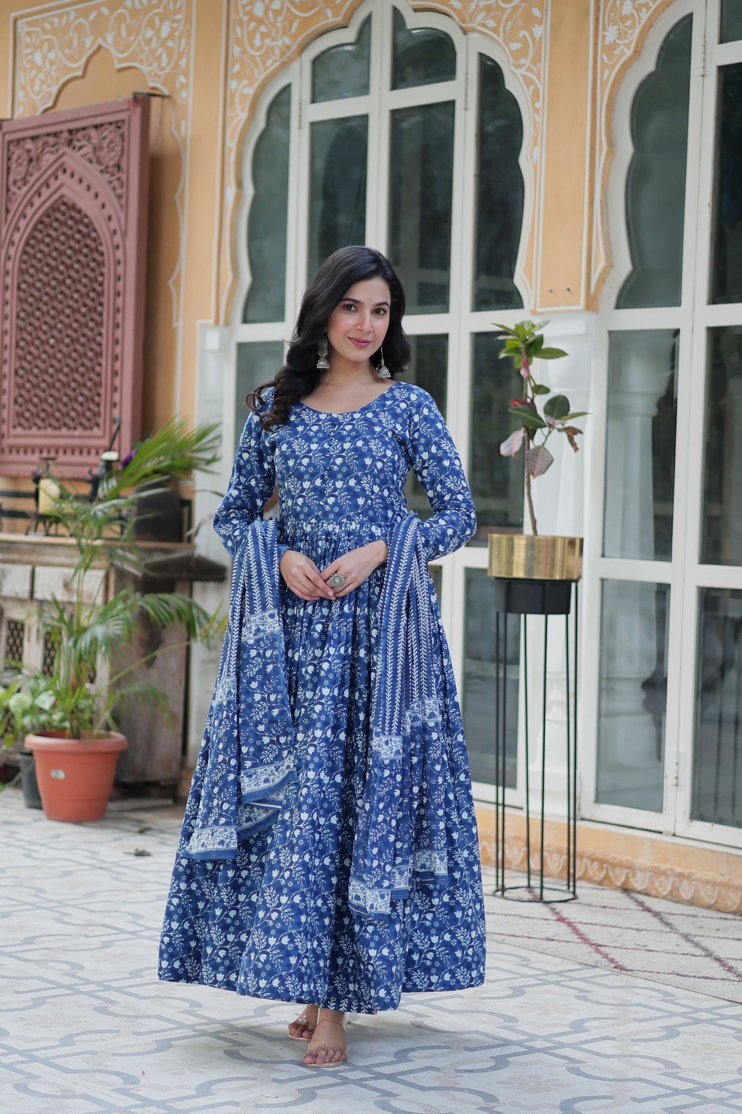 blue cotton kurta with dupatta