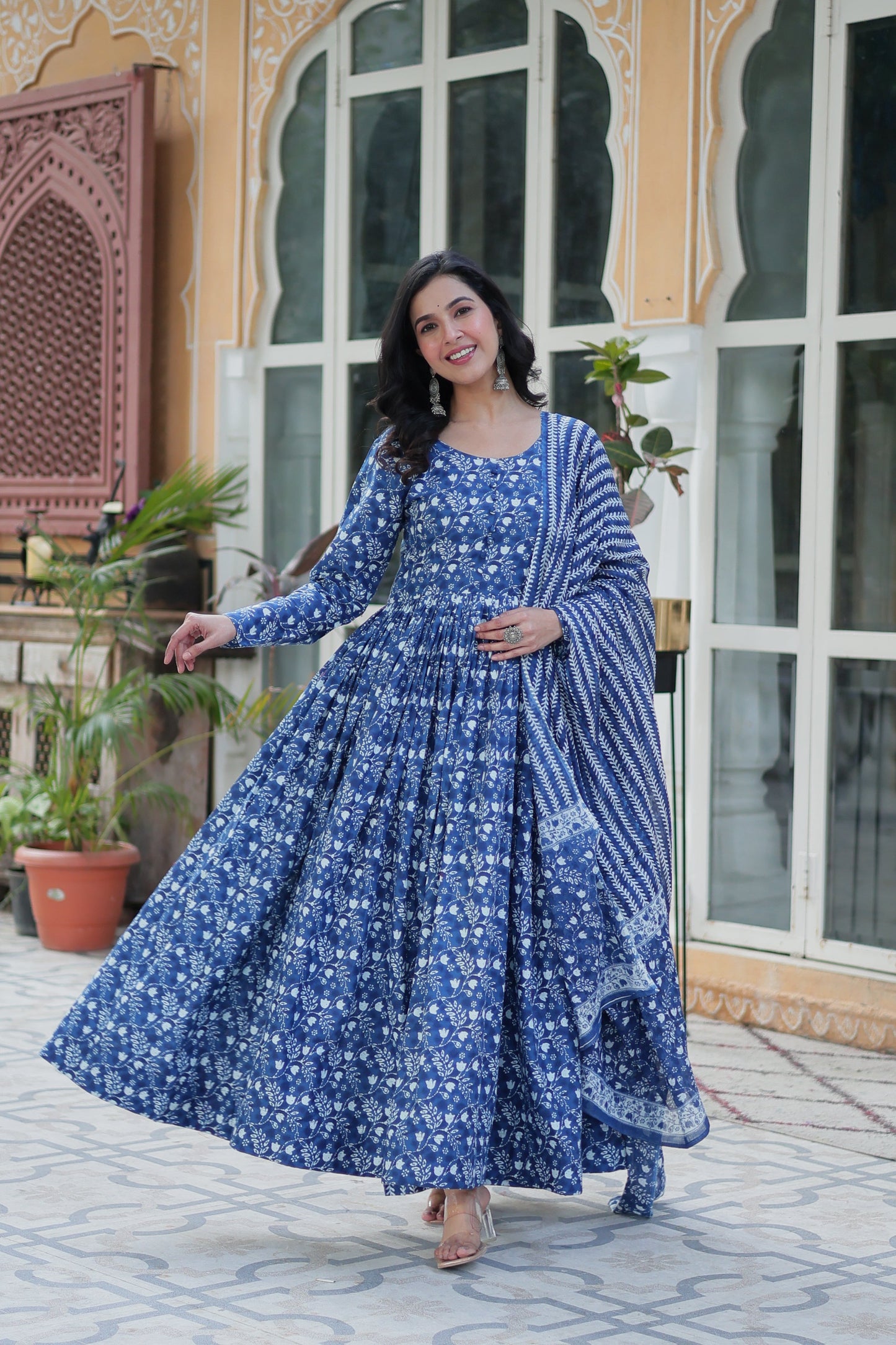 blue cotton kurta with dupatta