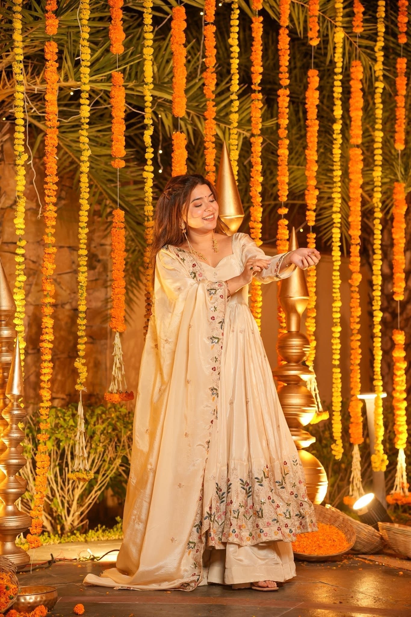 Cream Anarkali Suit Set for Wedding & Festive
