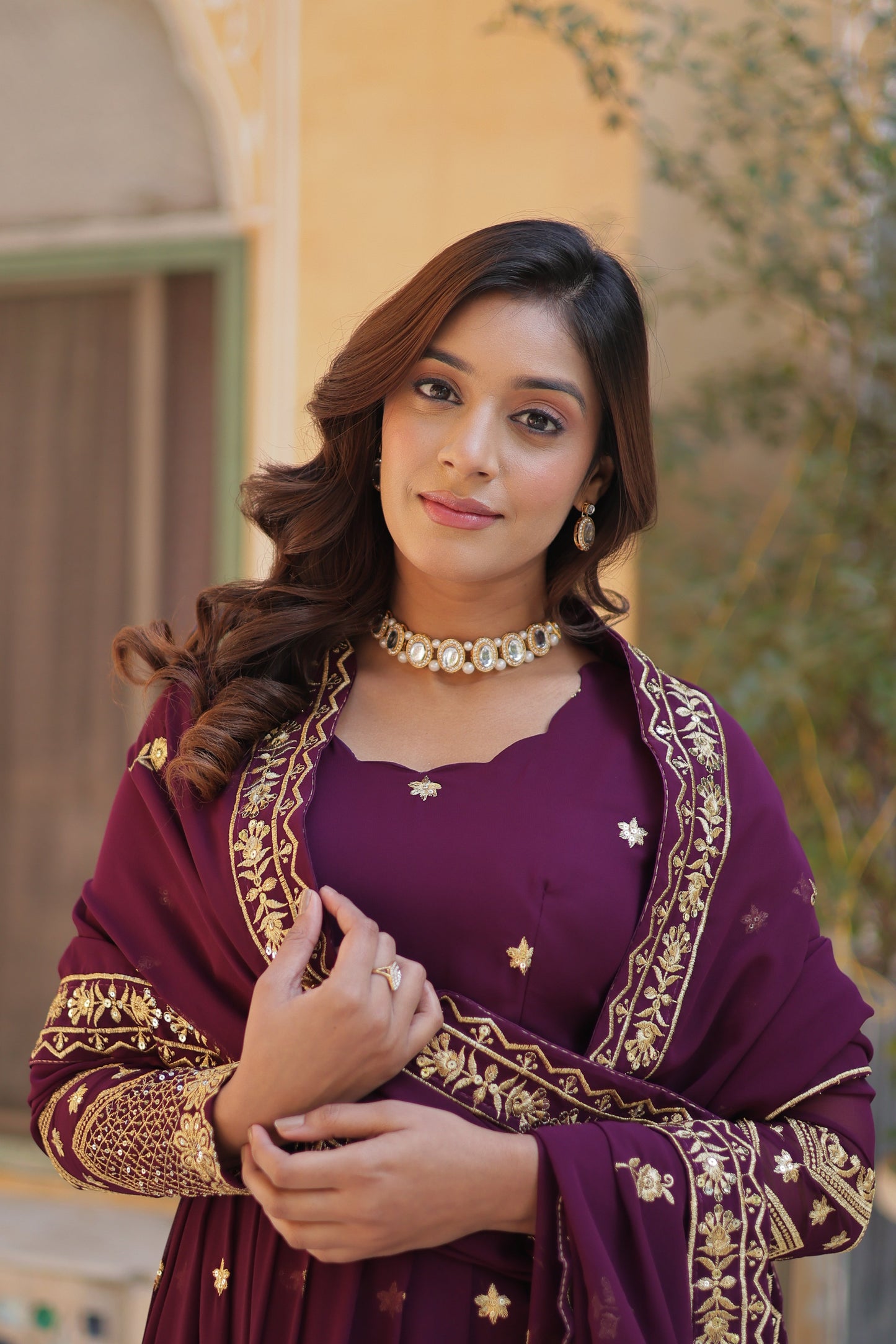 embroidered gown with dupatta