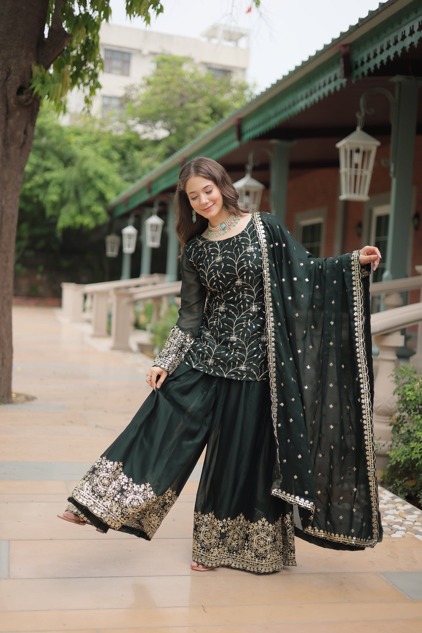 green sharara suit set