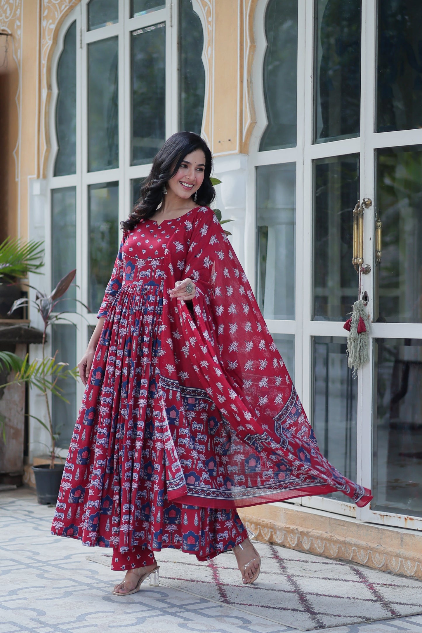 maroon long kurta plazo