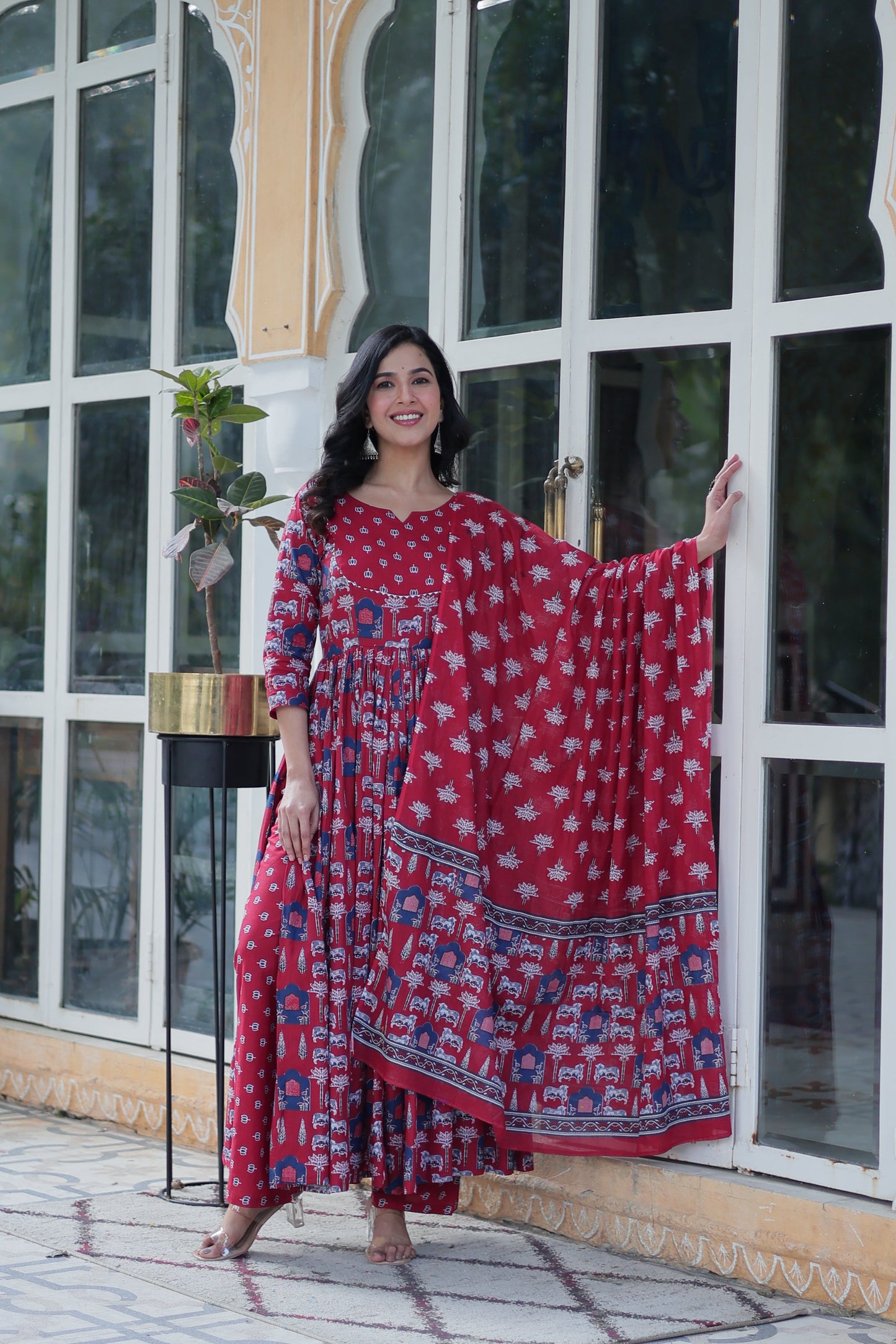 maroon long kurta plazo