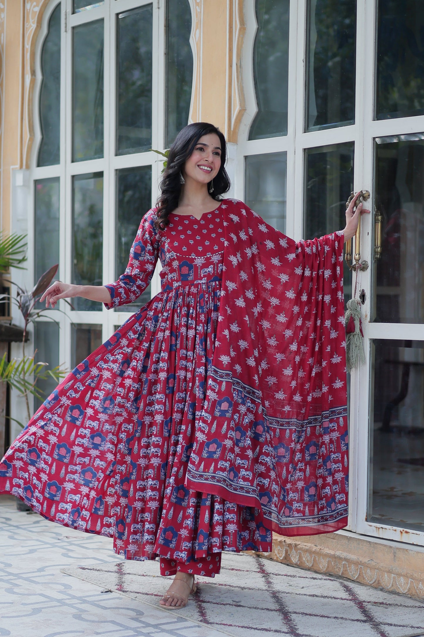 maroon long kurta plazo
