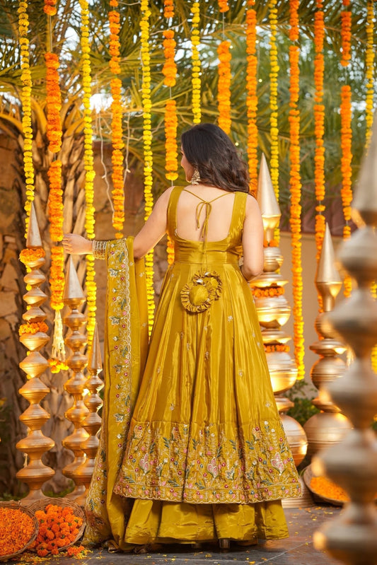 Mustard Yellow Anarkali Suit with Dupatta for Haldi & Mehndi