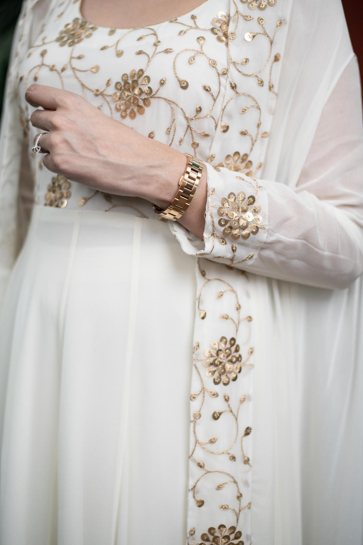 Off-White Embroidered Anarkali Gown with Jacket for Wedding & Festive
