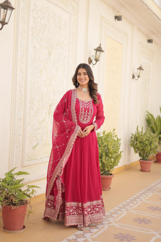 Georgette Sequins Embroidered Light Pink Gown With Dupatta
