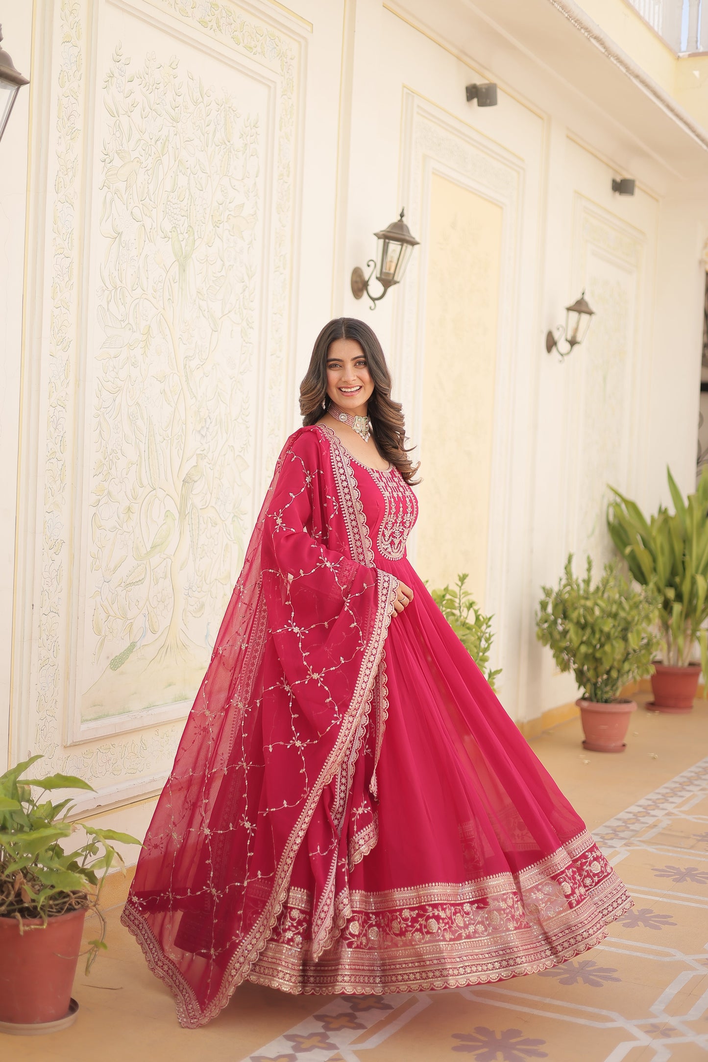 Georgette Sequins Embroidered Light Pink Gown With Dupatta