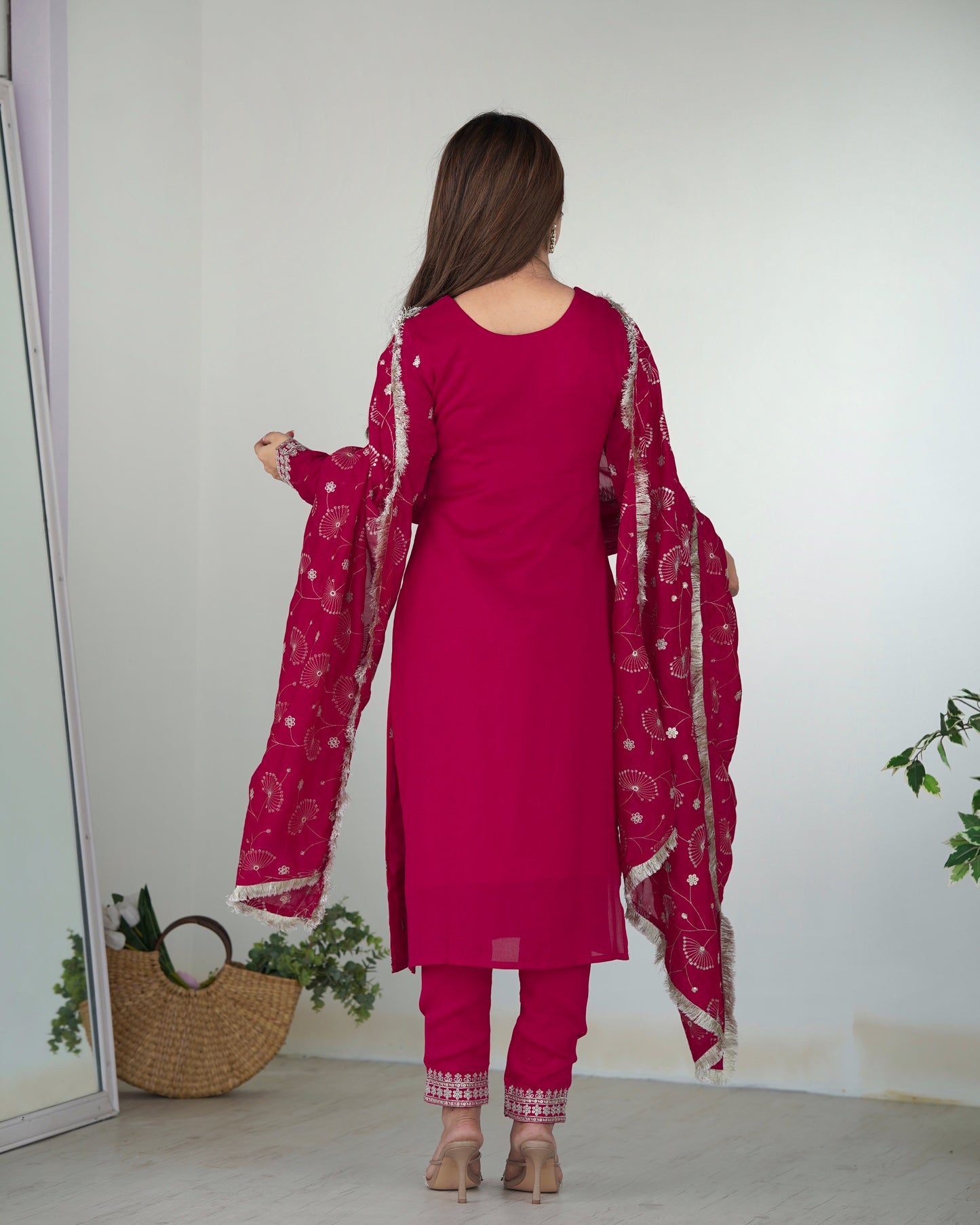 pink embroidered kurta set
