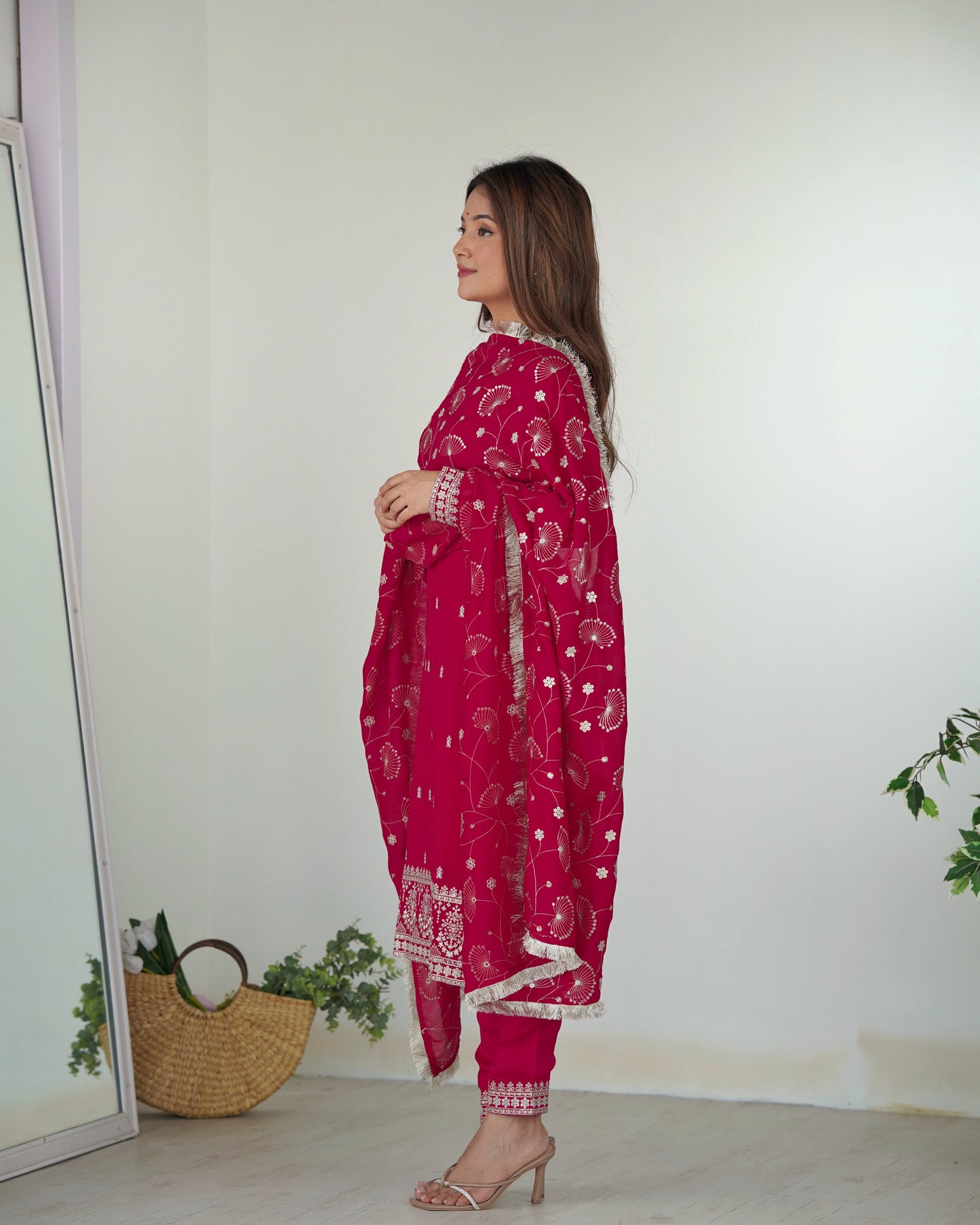 pink embroidered kurta set