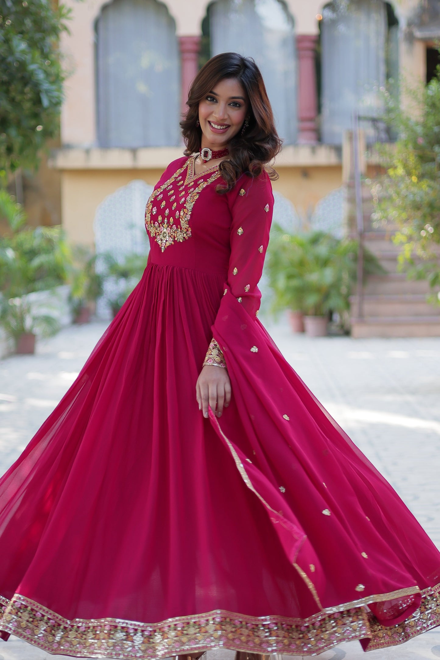 pink gown with dupatta