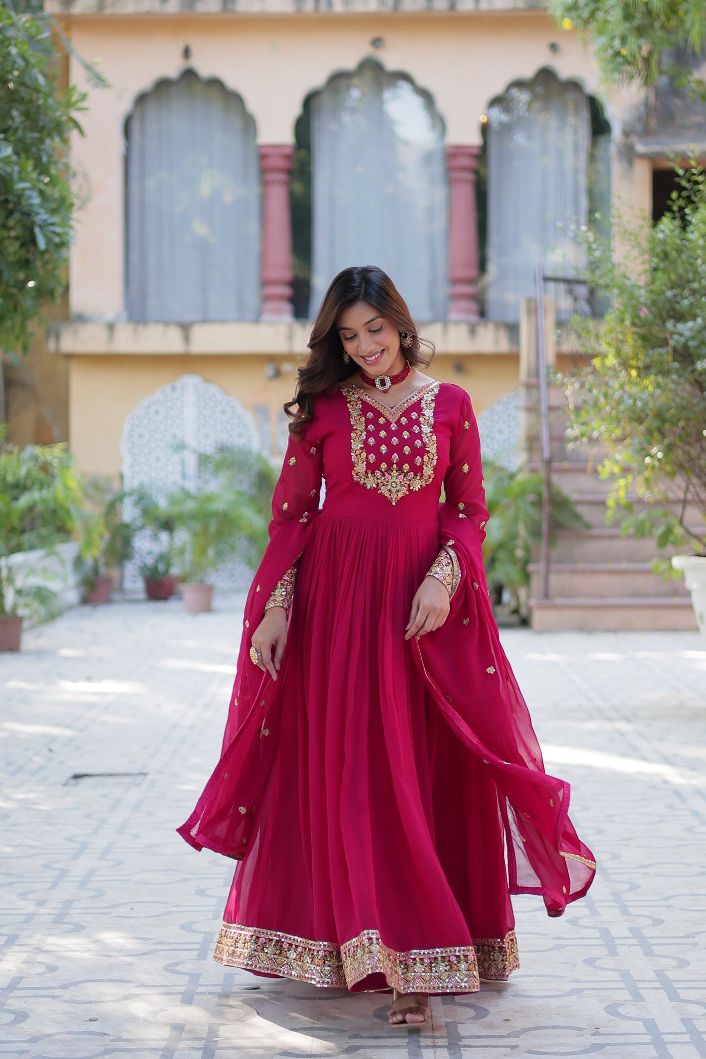 pink gown with dupatta