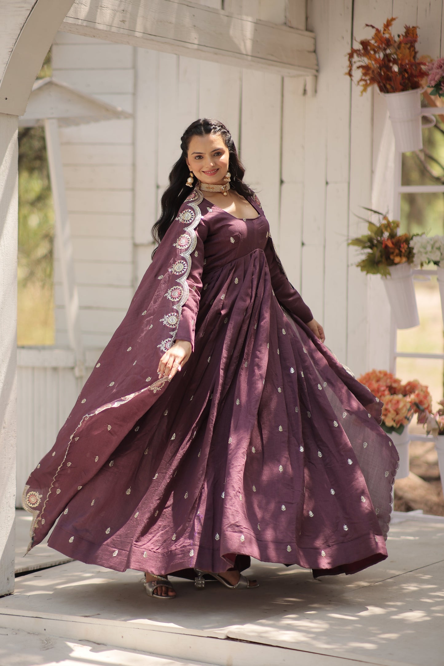 pink silk gown with dupatta