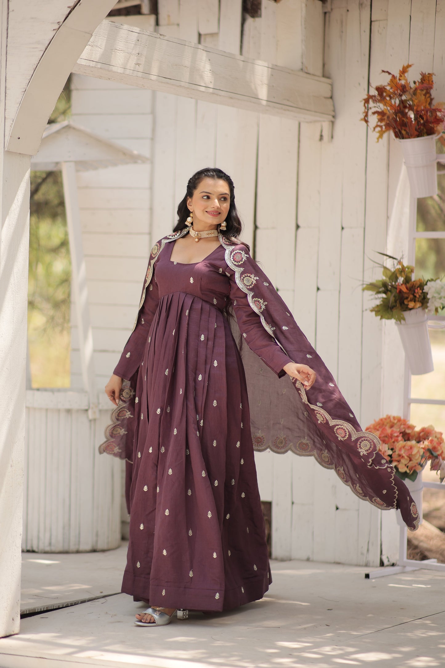 pink silk gown with dupatta