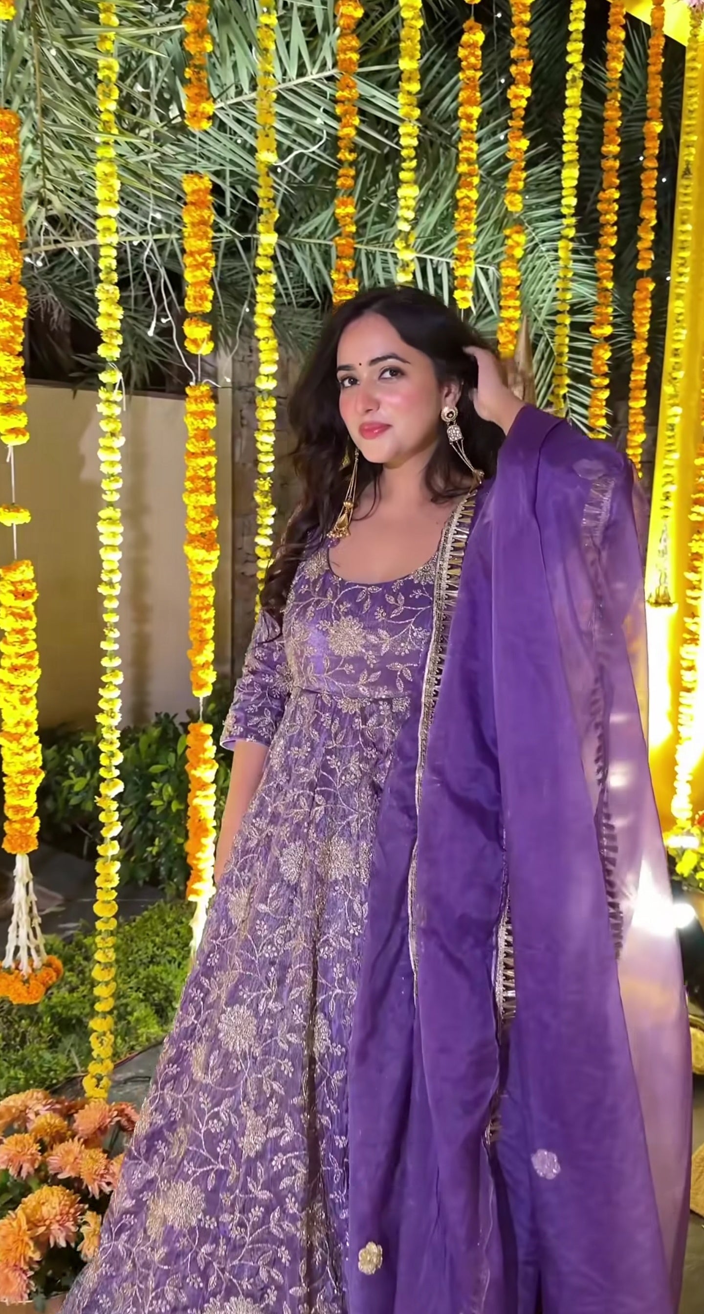 Purple Embroidered Anarkali Suit with Organza Dupatta for Wedding