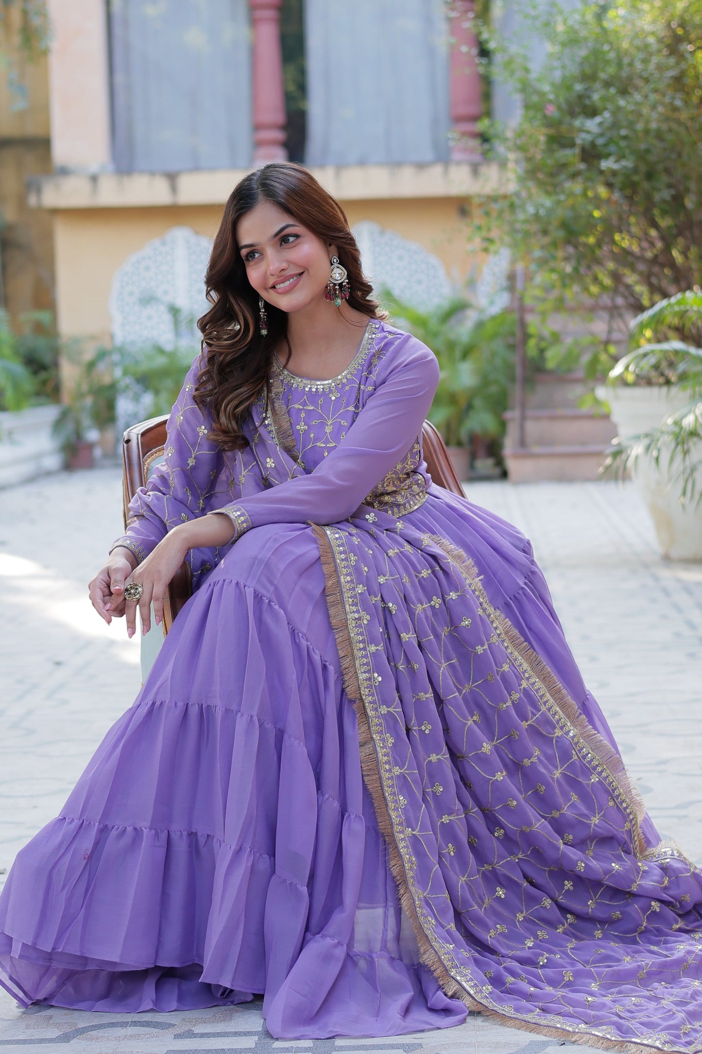 Purple Faux Georgette Embroidered Gown With Dupatta