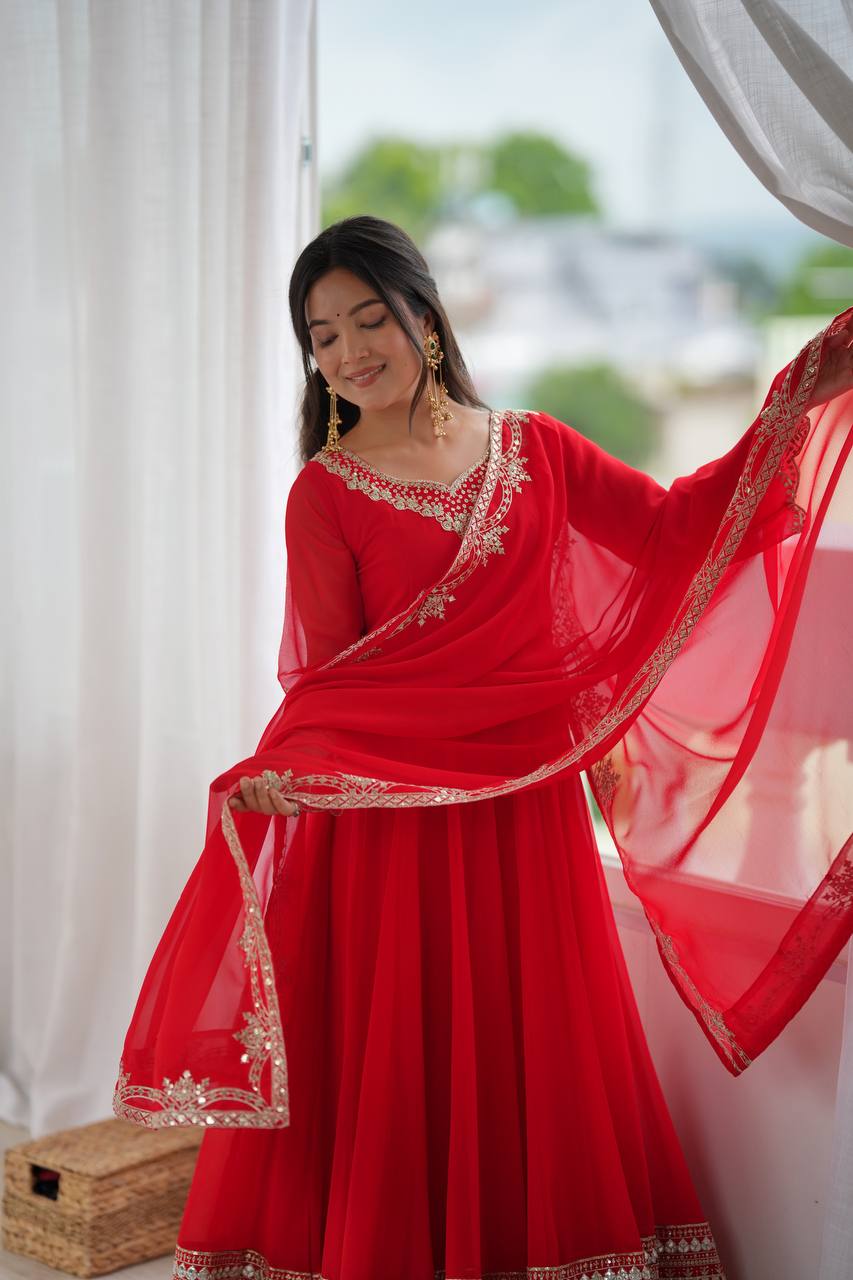 Red Anarkali Suit with Dupatta for Wedding & Festive Occasions