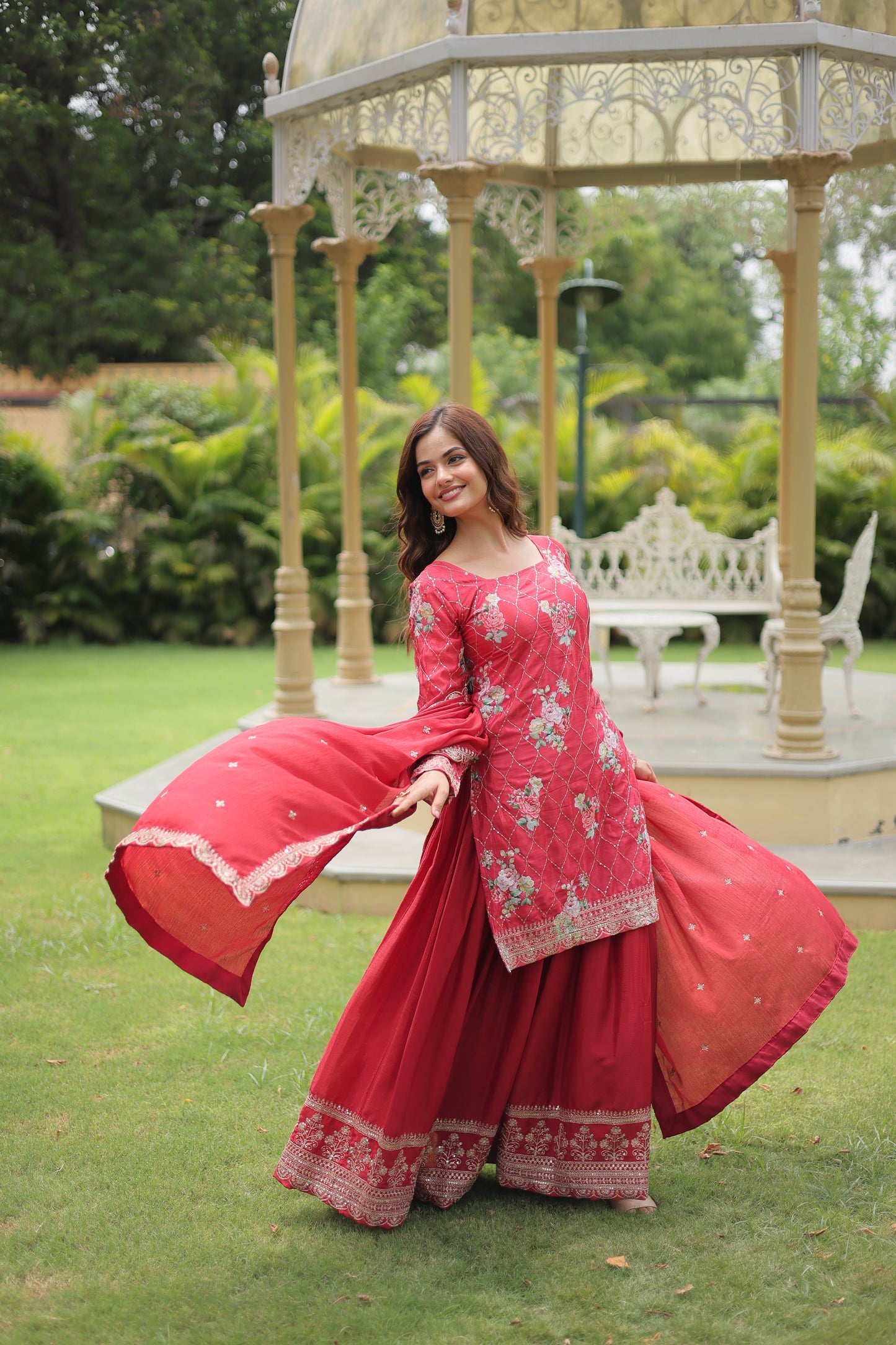 red sharara suit set