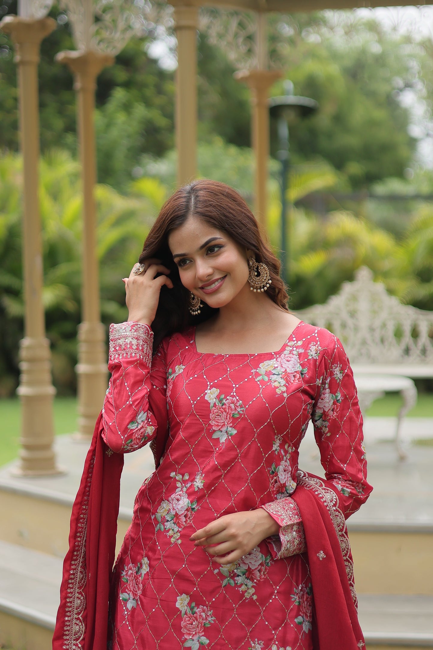 red sharara suit set