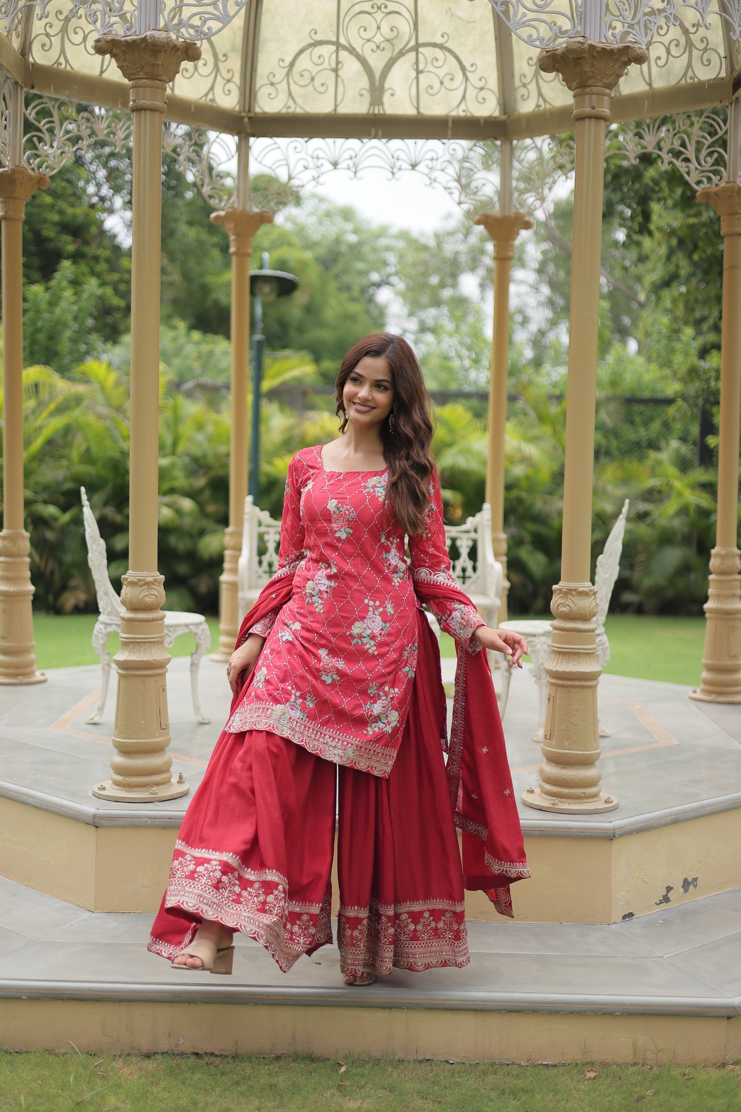 red sharara suit set