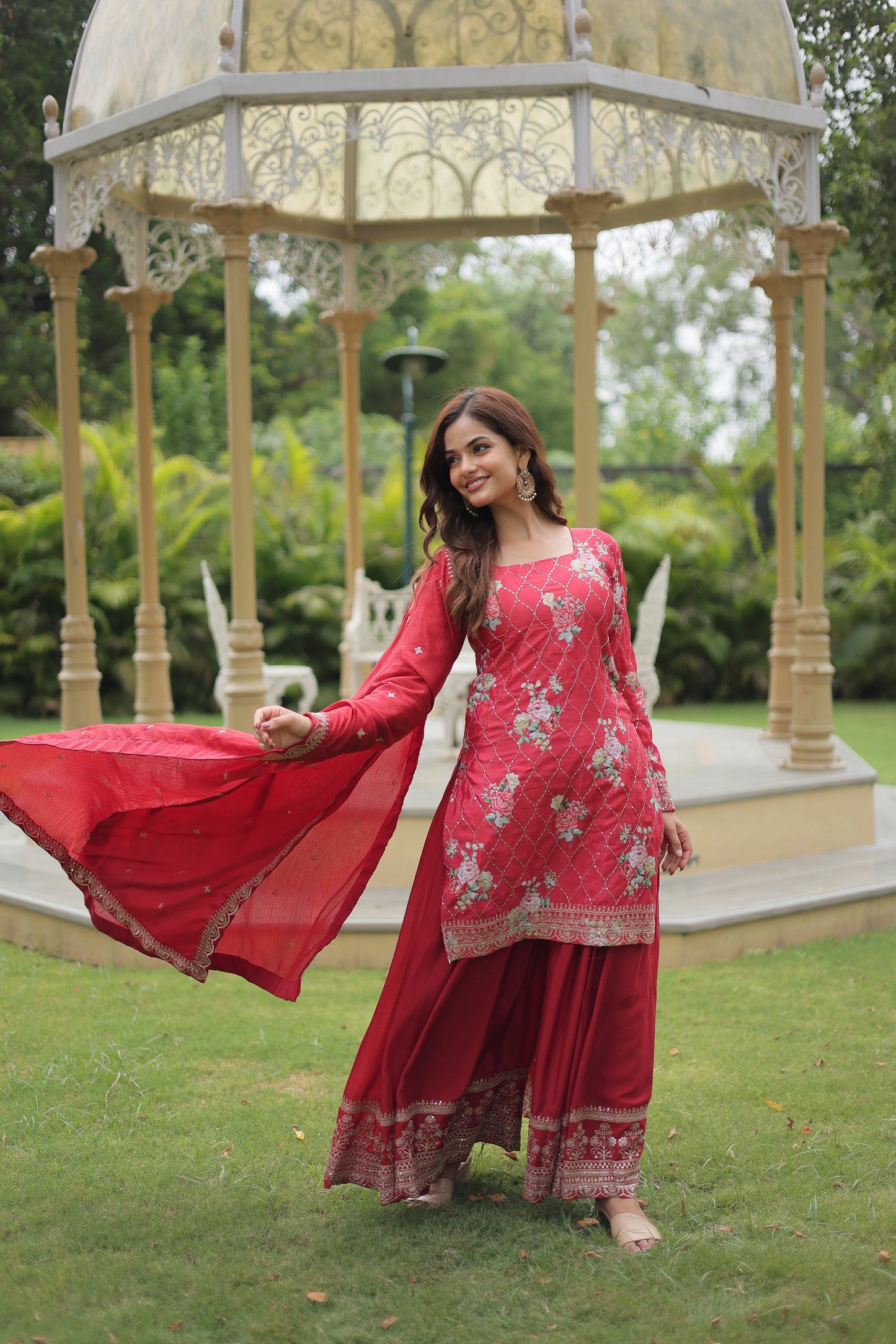 red sharara suit set