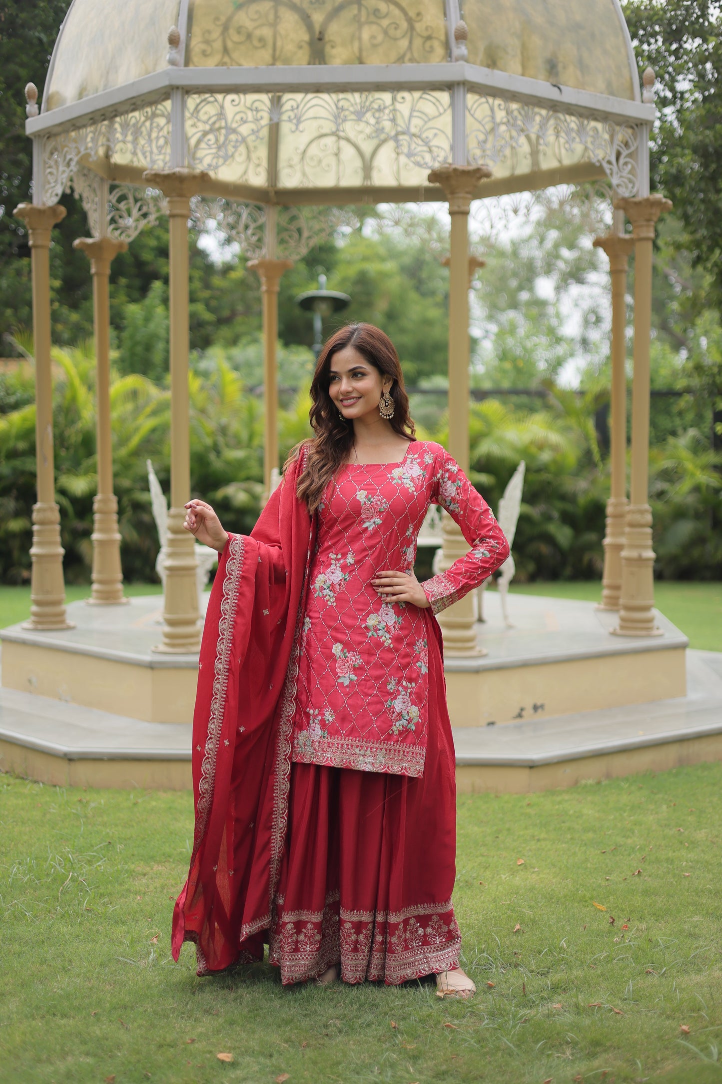 red sharara suit set