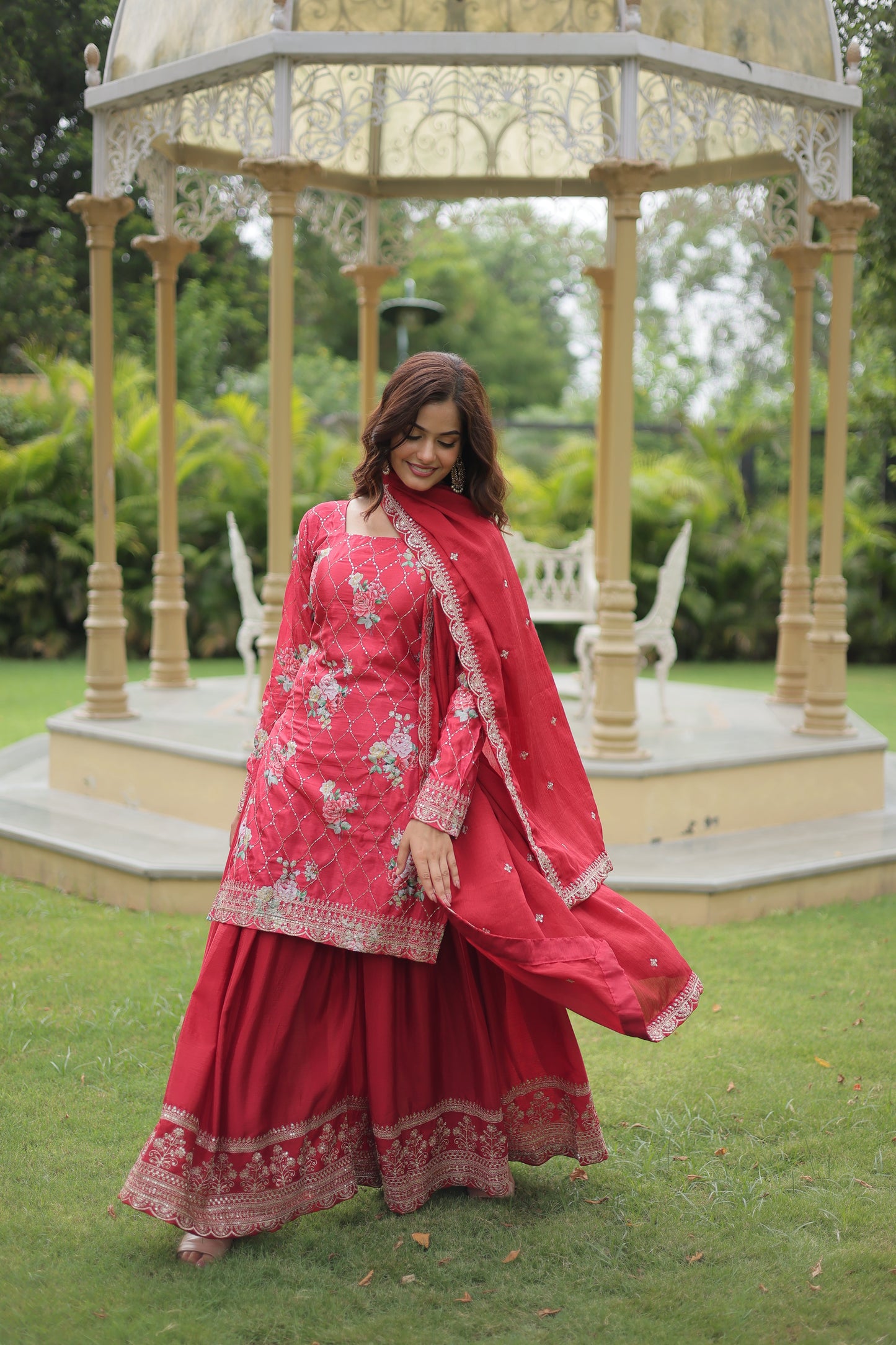 red sharara suit set