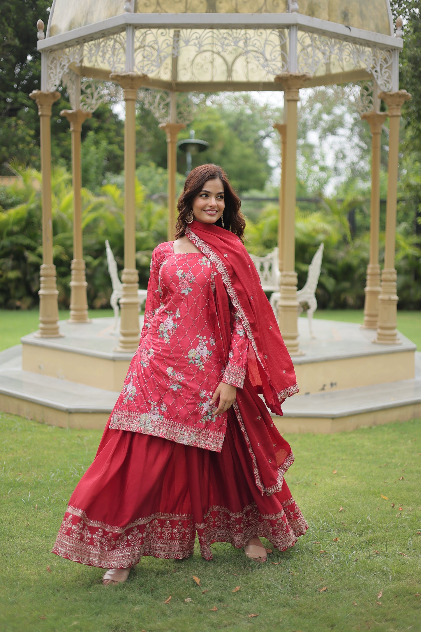 red sharara suit set