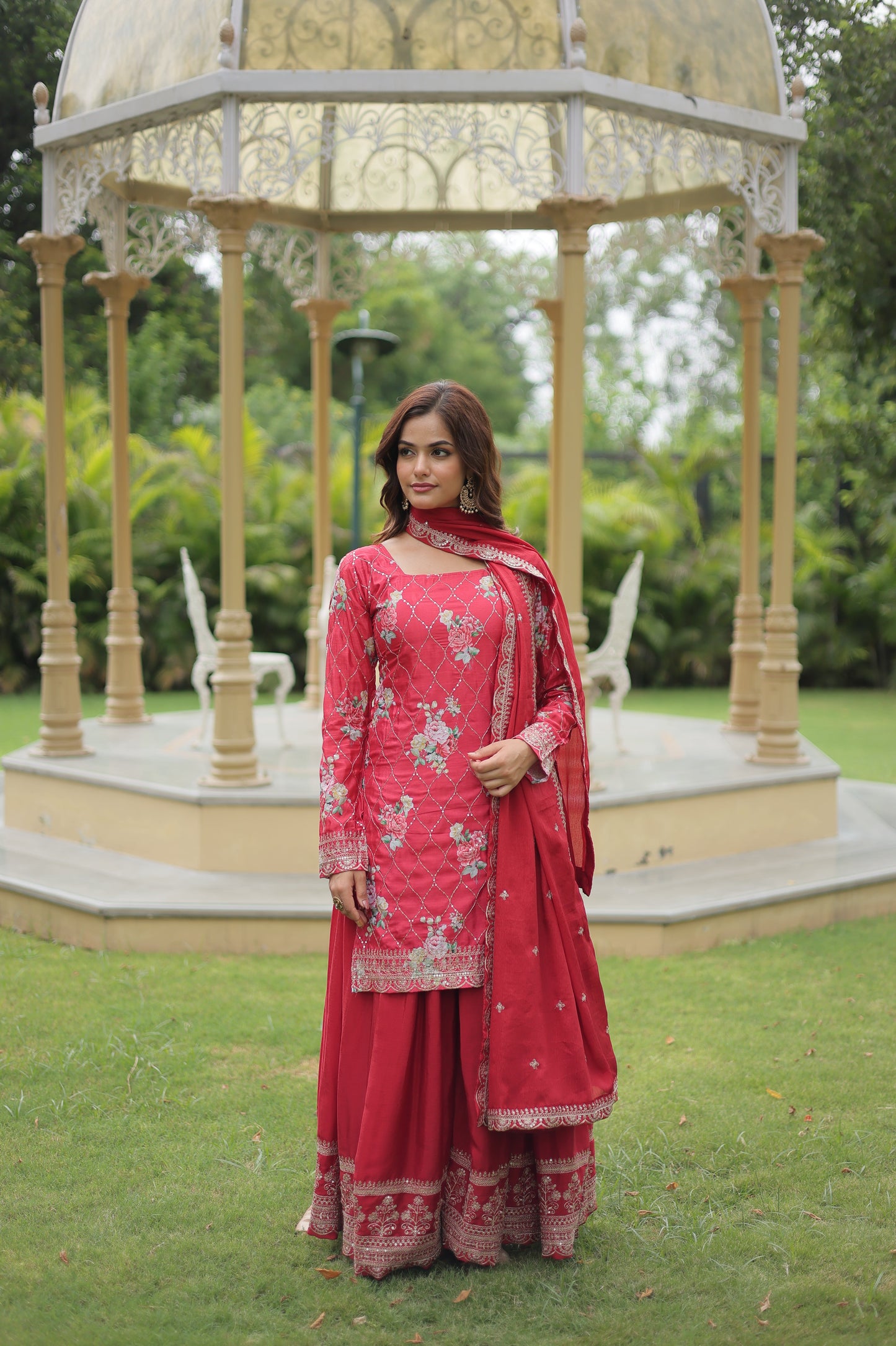 red sharara suit set