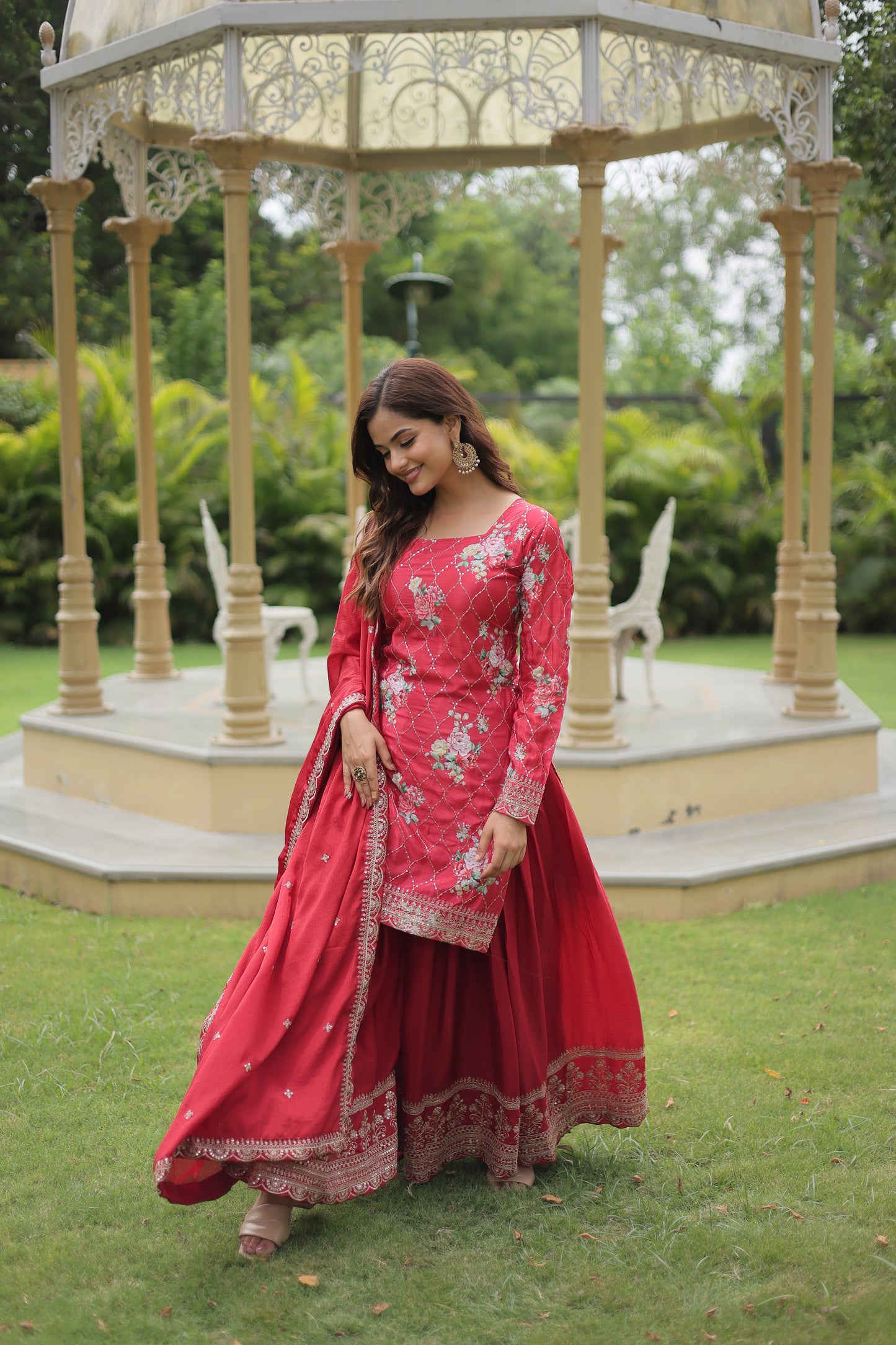red sharara suit set