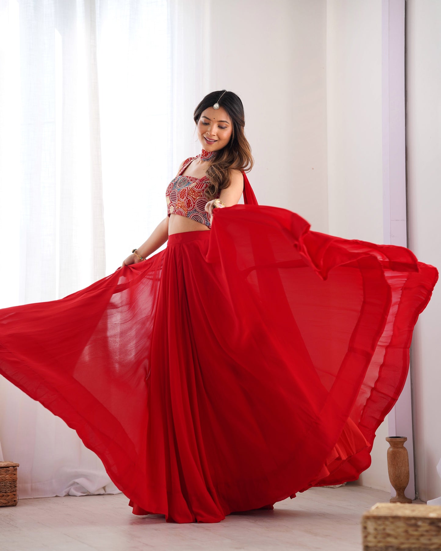 red solid lehenga set for women