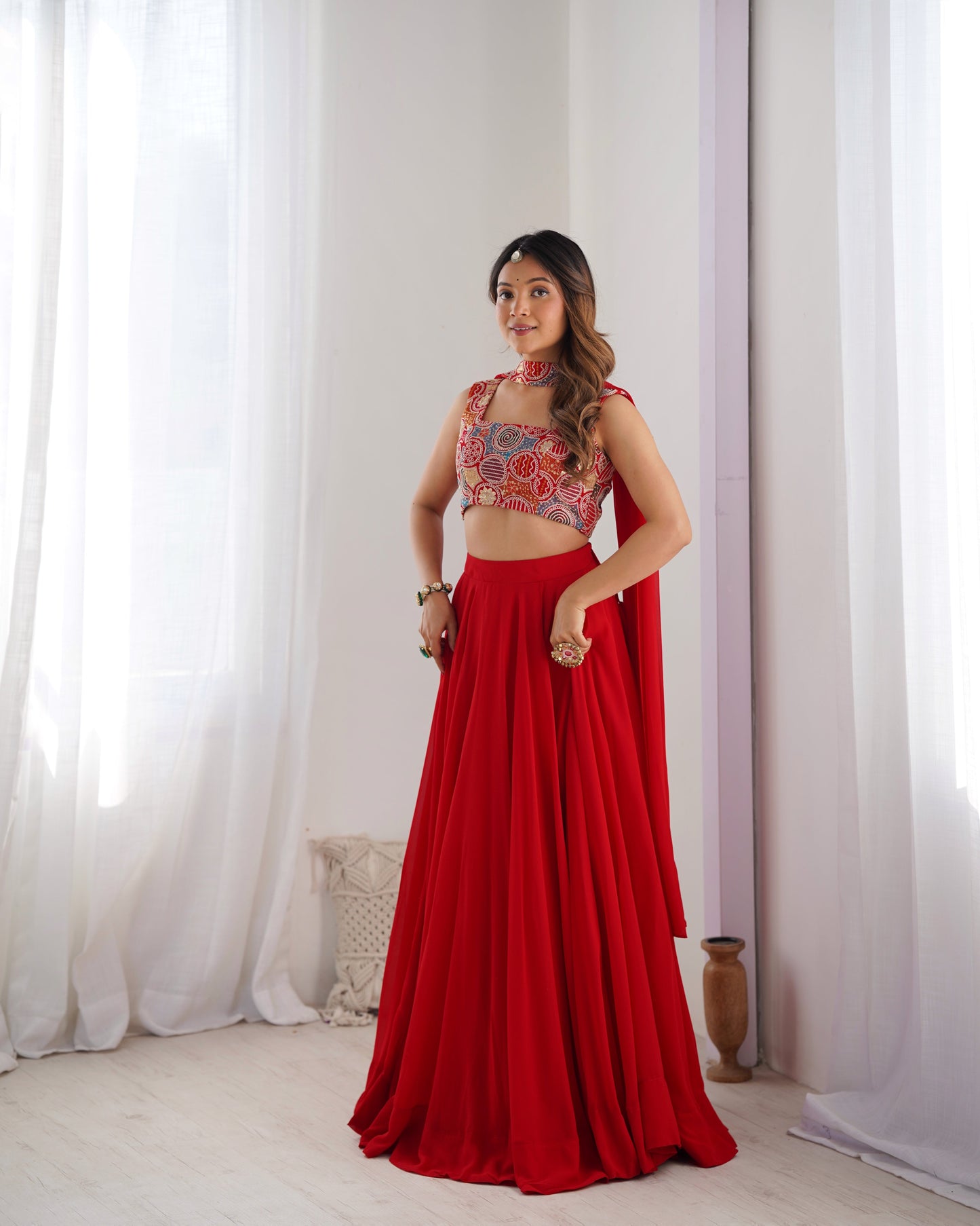 red solid lehenga set for women