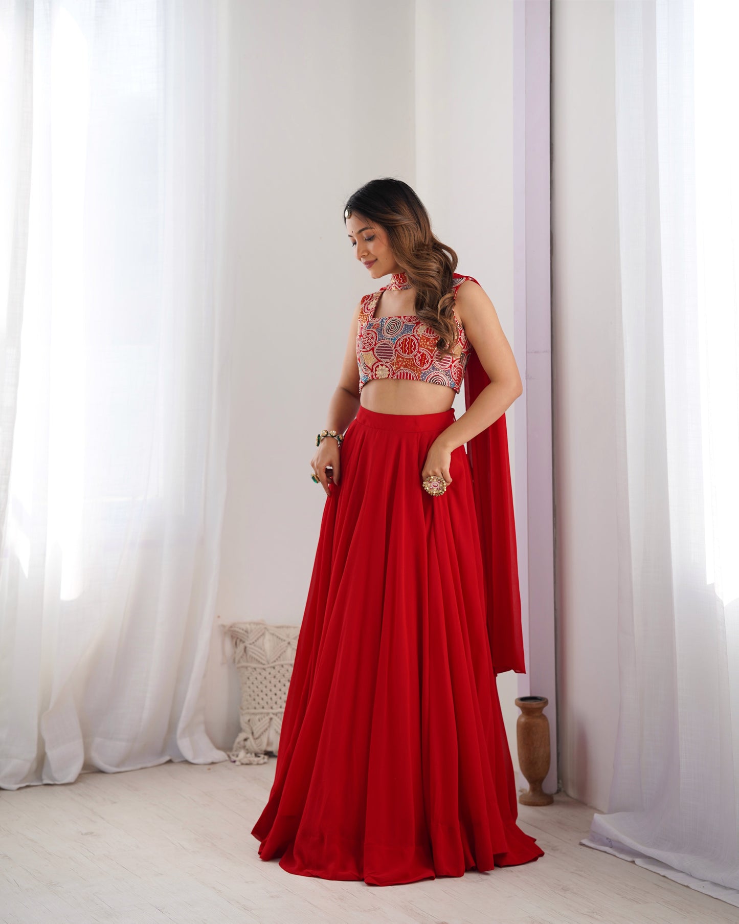 red solid lehenga set for women