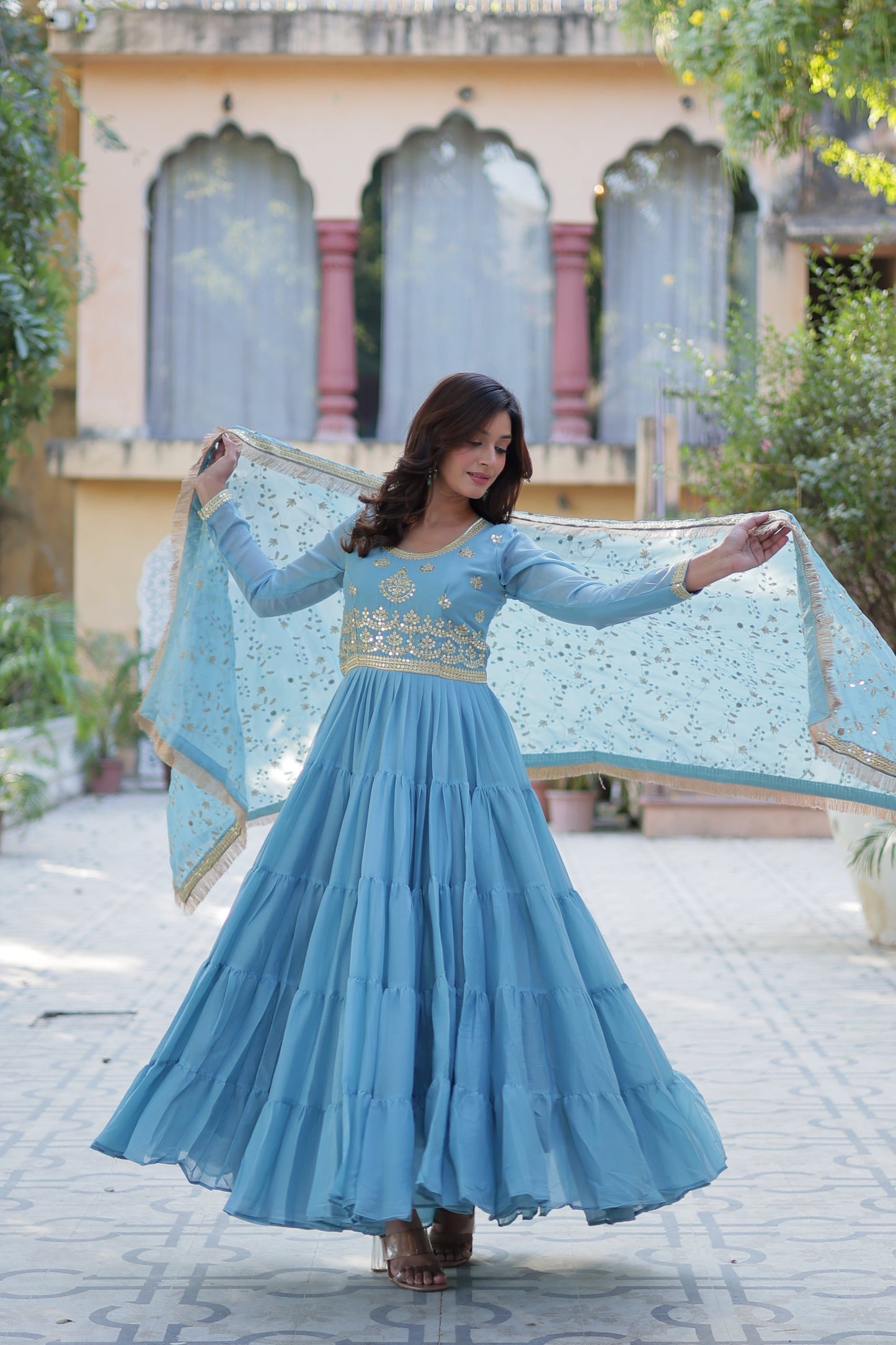 sky blue gown with dupatta