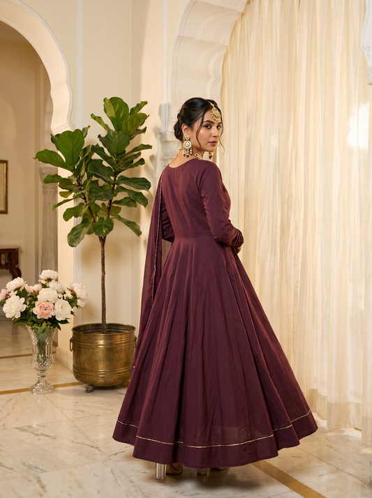 Wine Anarkali Suit with Dupatta for Wedding & Festive Occasions