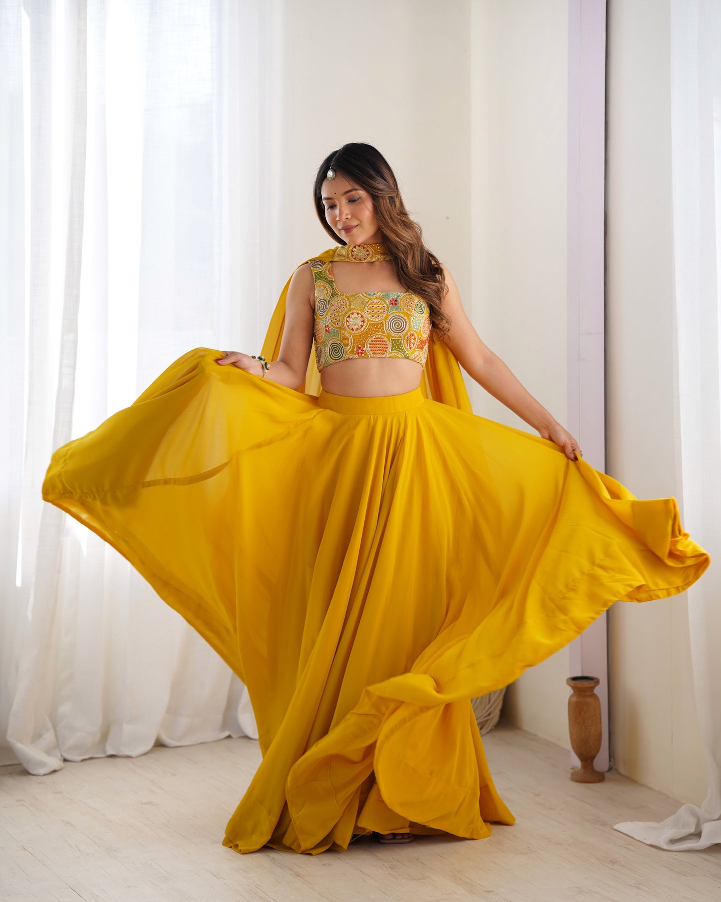 yellow solid lehenga set for women