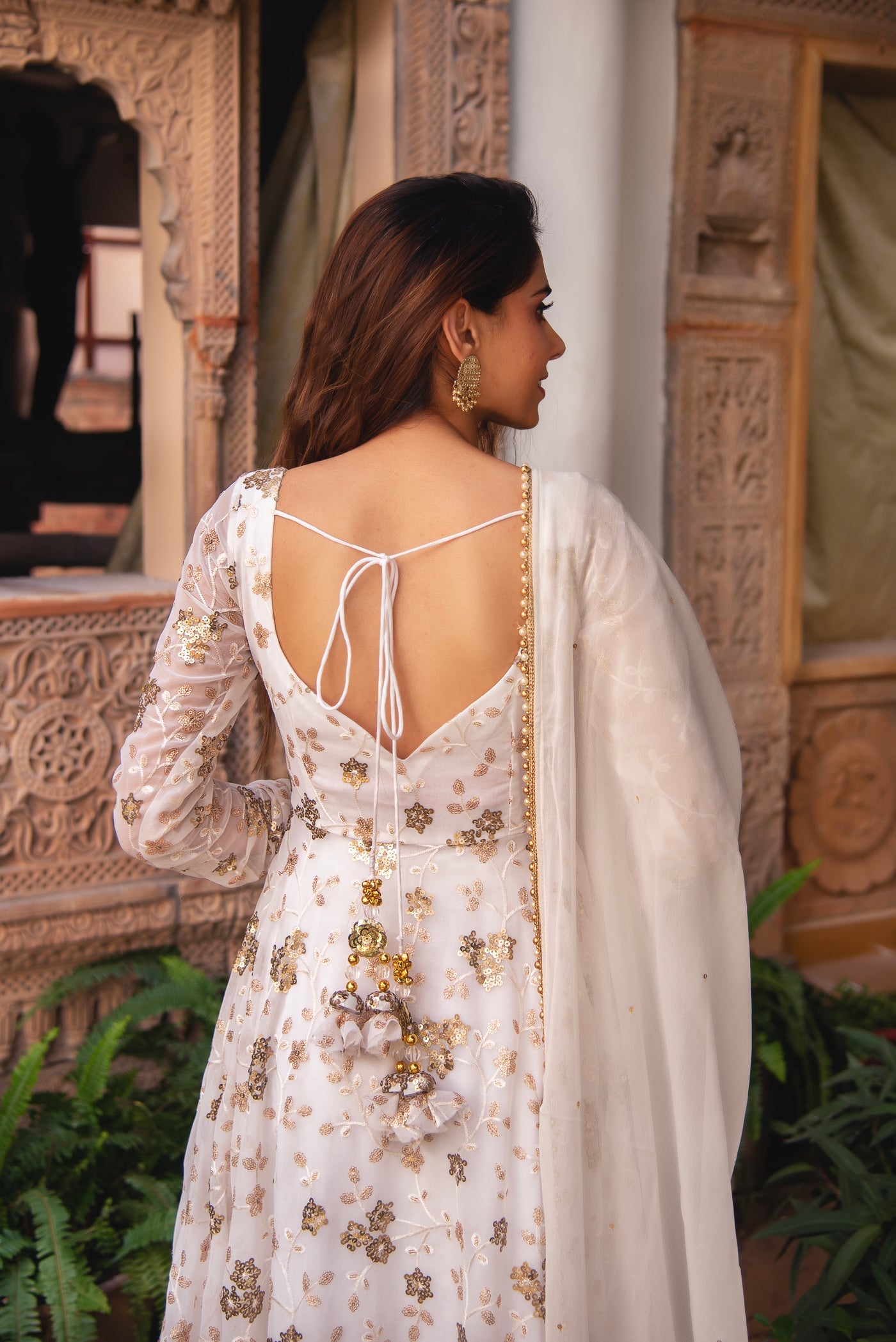 Aradhna White Georgette Embroidered Sequence Work Anarkali Suit For Festival