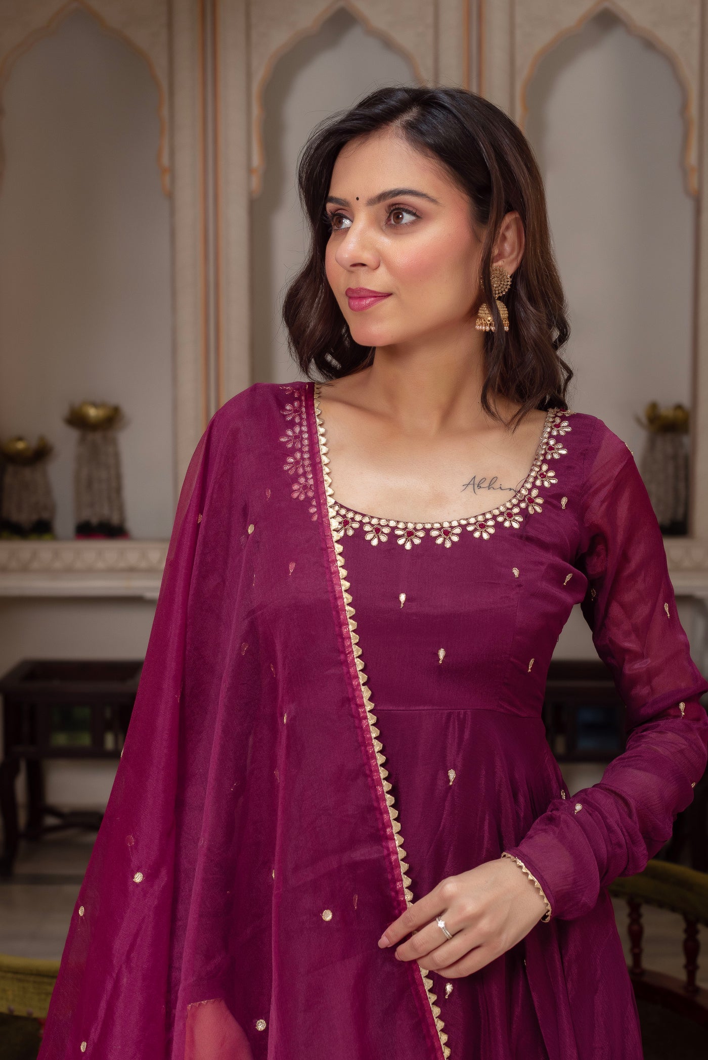 Beautiful Wine Georgette Anarkali Dress for Festive Season