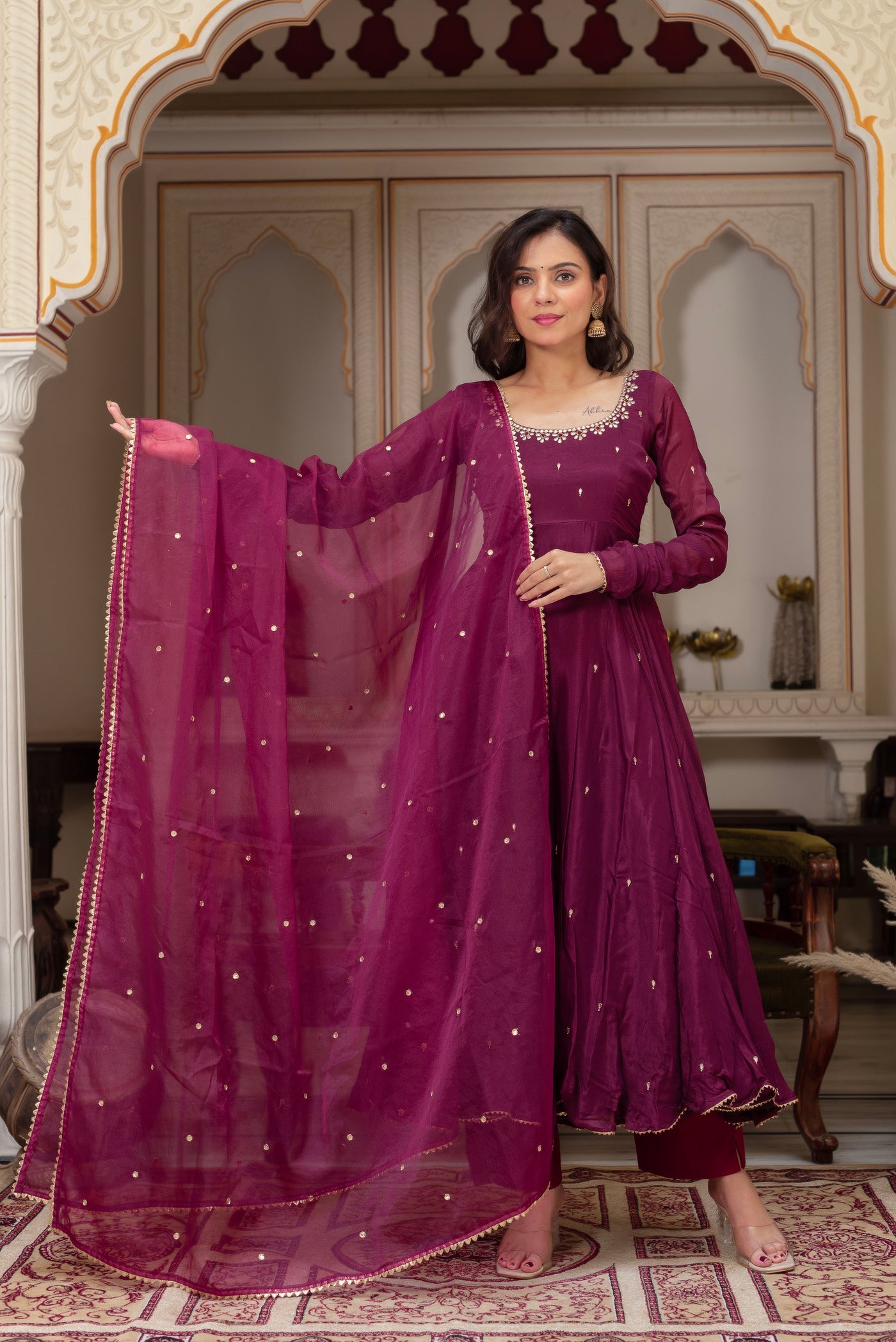 Beautiful Wine Georgette Anarkali Dress for Festive Season