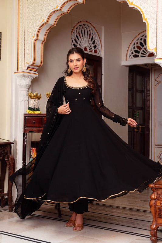 Black Georgette Anarkali Suit for Festive & Party Wear