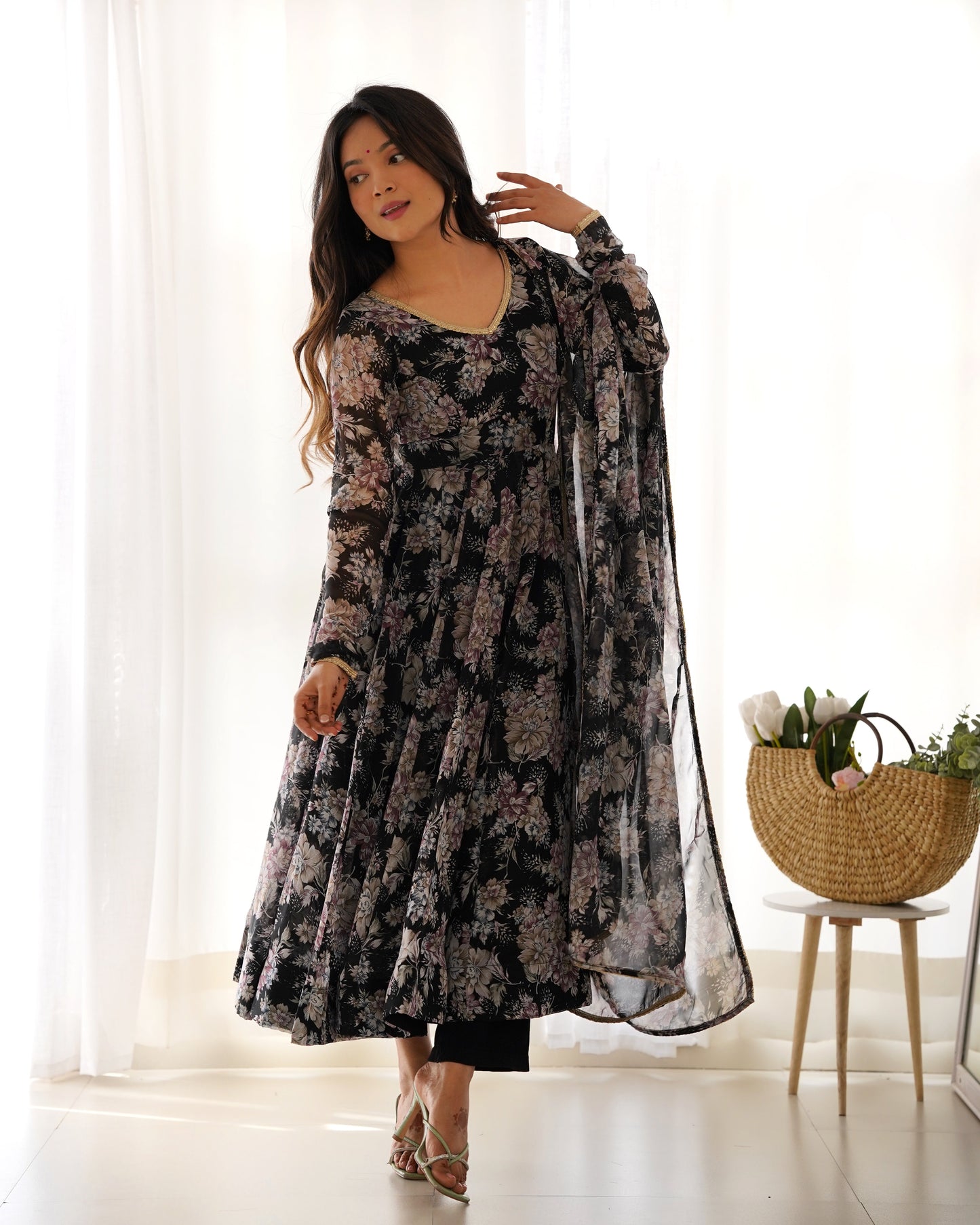 Black Printed Anarkali suit 