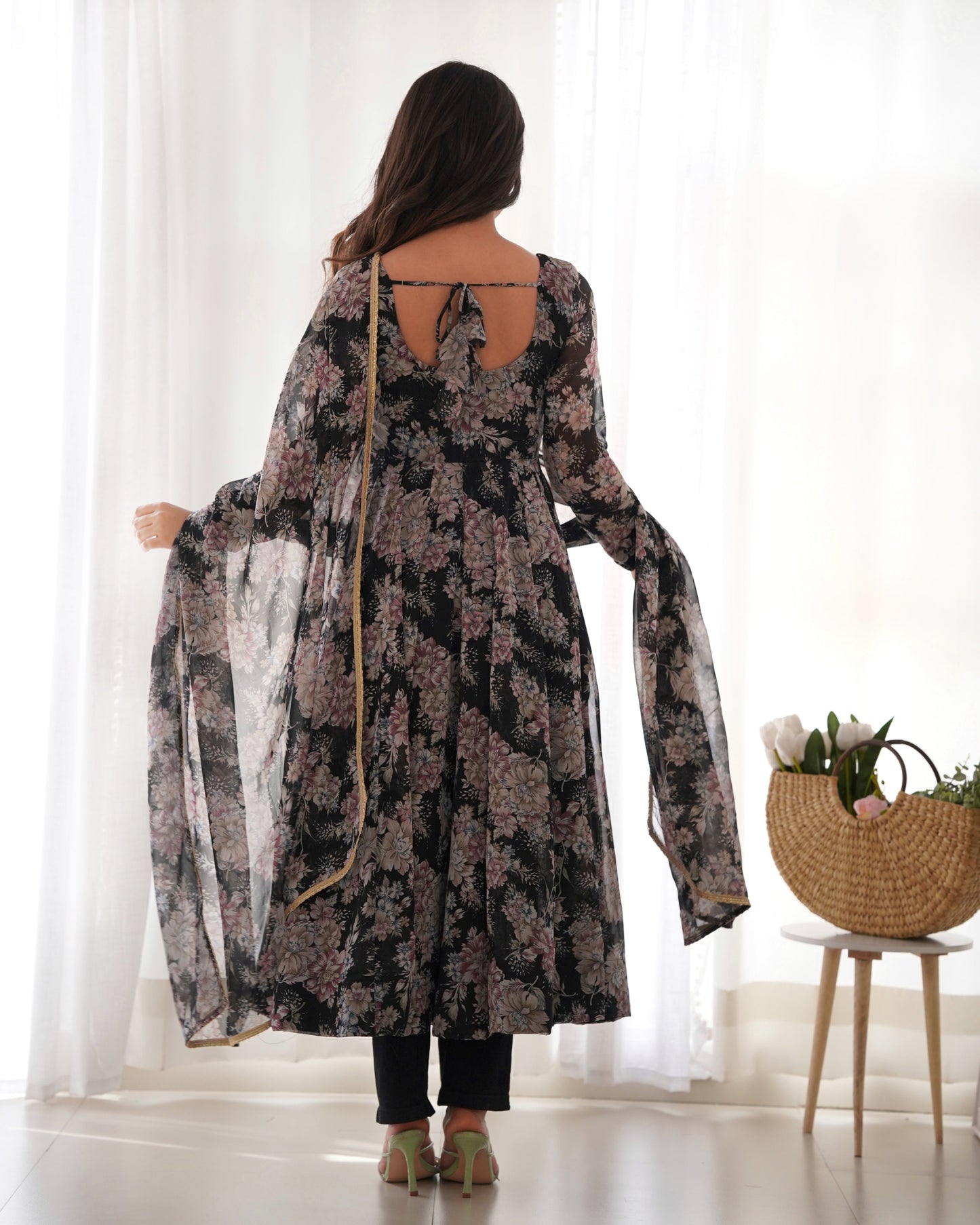 Black Printed Anarkali suit 